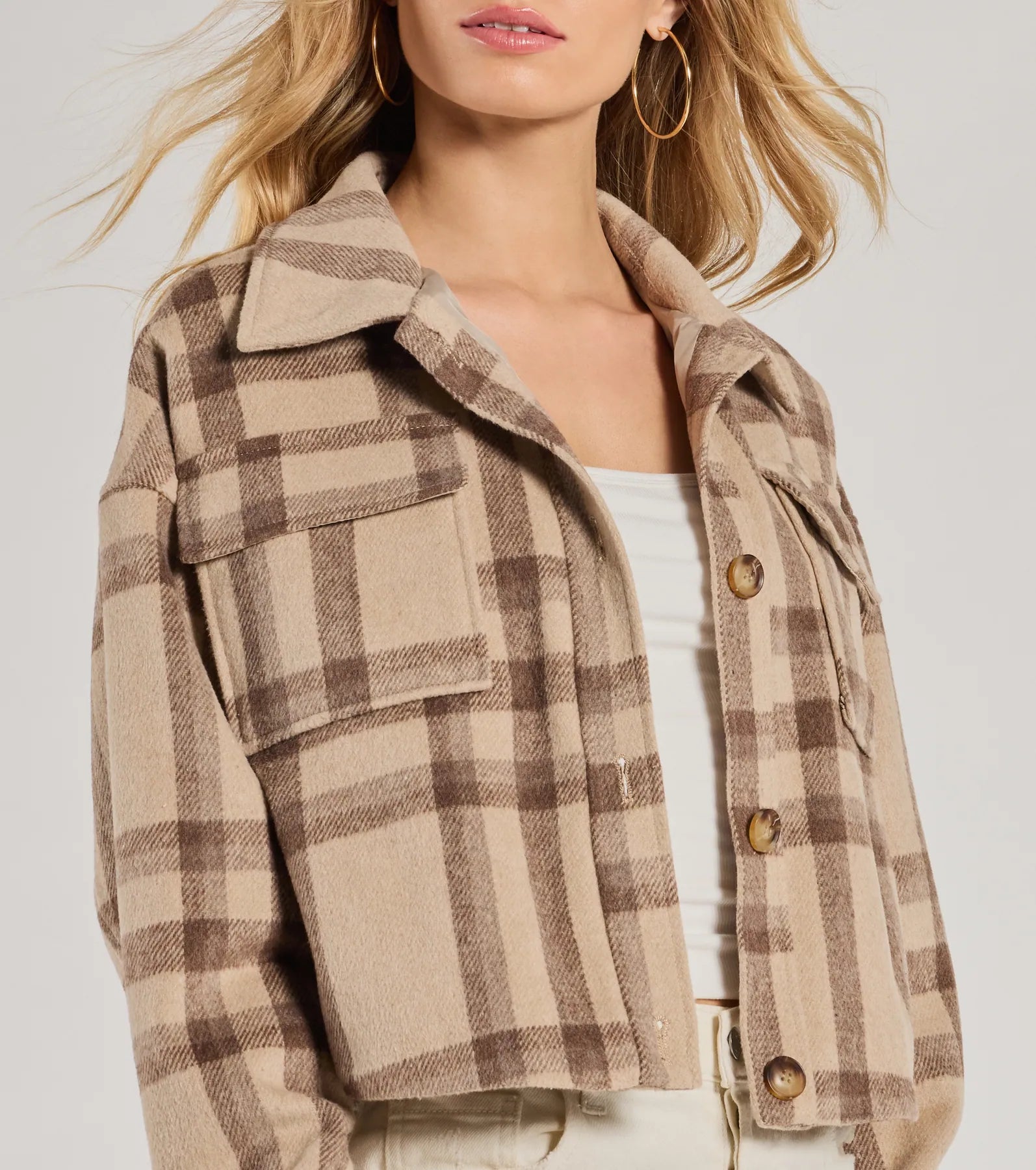 Ultimate Plaid Oversized Cropped Shacket - Premium Woven Style