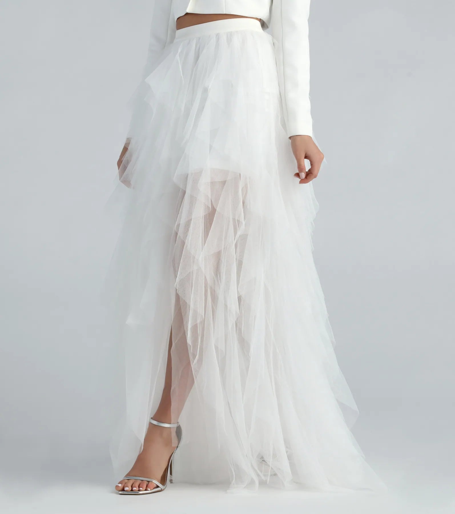 Premium Korrie Formal High-Rise Tulle Slit Maxi Skirt - Ultimate Elegance