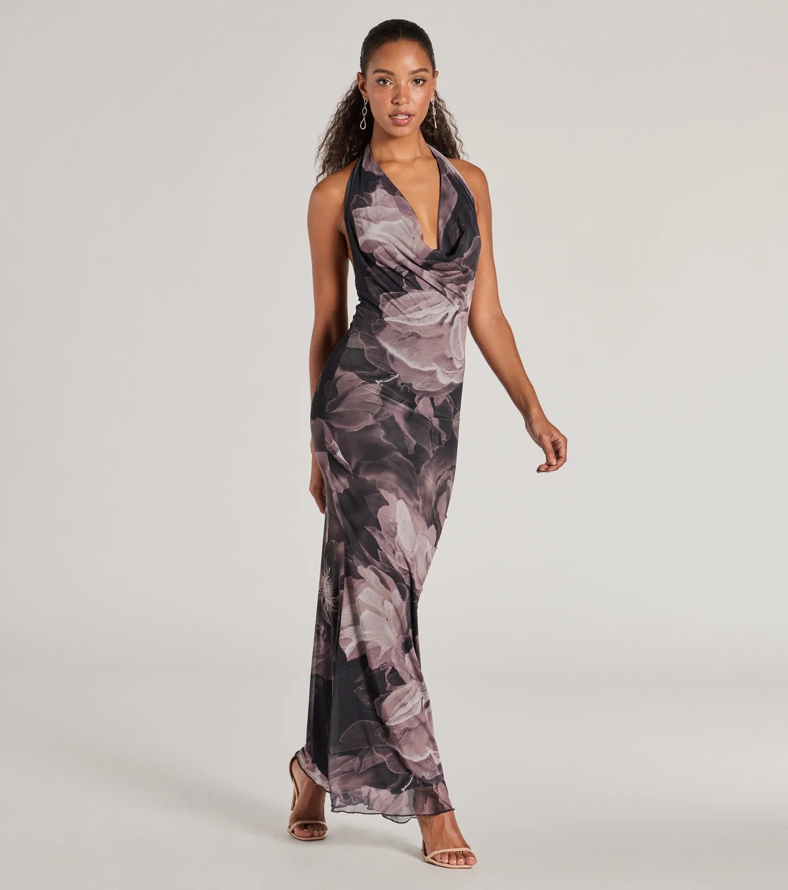 Ultimate Drama Abstract Floral Mesh Maxi Dress