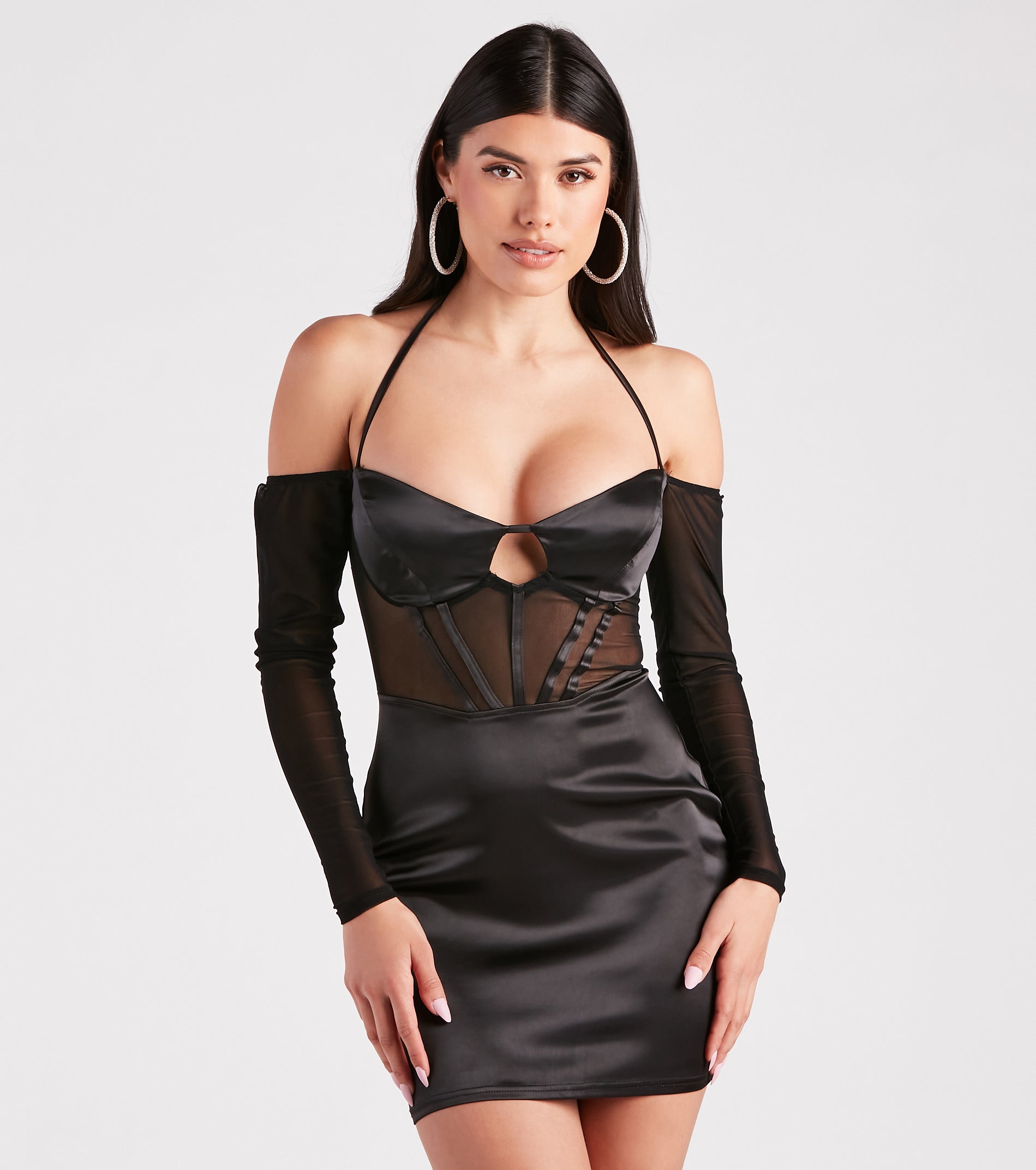 Ultimate Glam Satin Mesh Corset Mini Dress