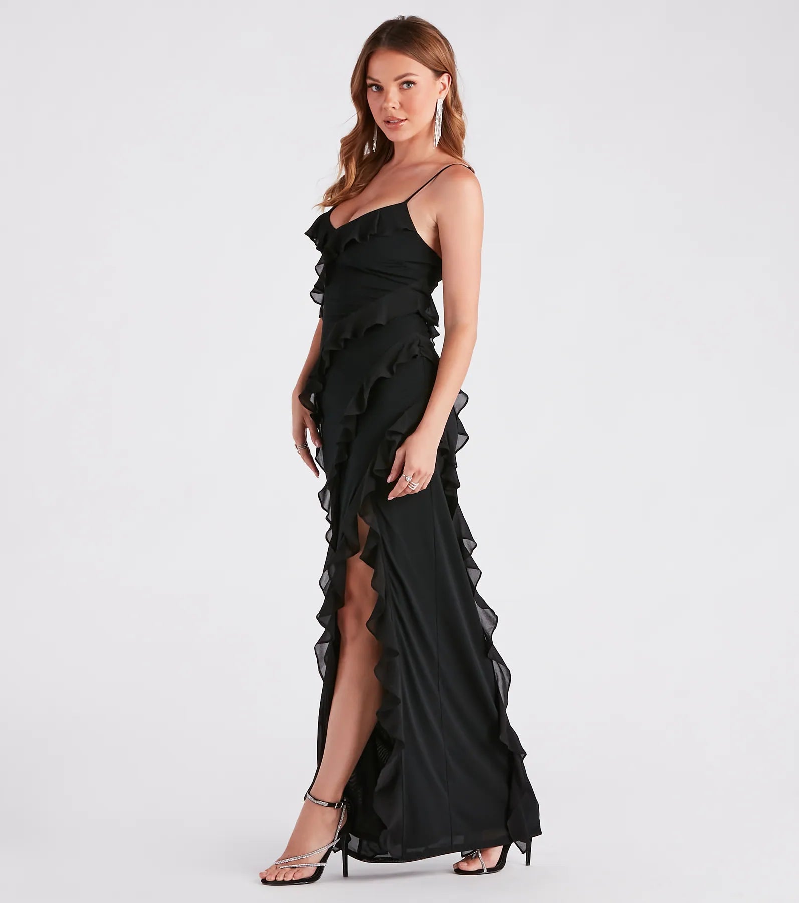 Premium Melrose Elegant Mesh Ruffle Mermaid Gown