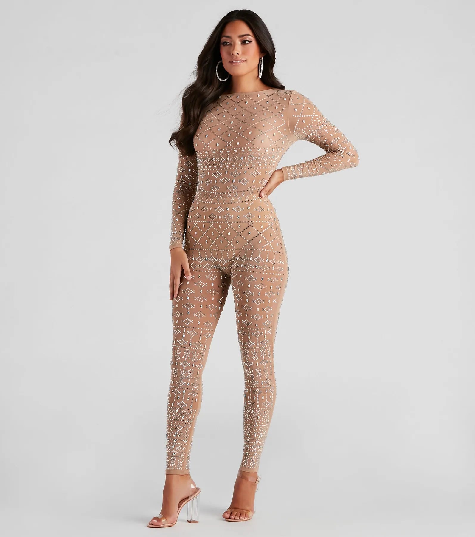 Ultimate Iridescent Sparkle Rhinestone Catsuit - Sheer & Form-Fitting