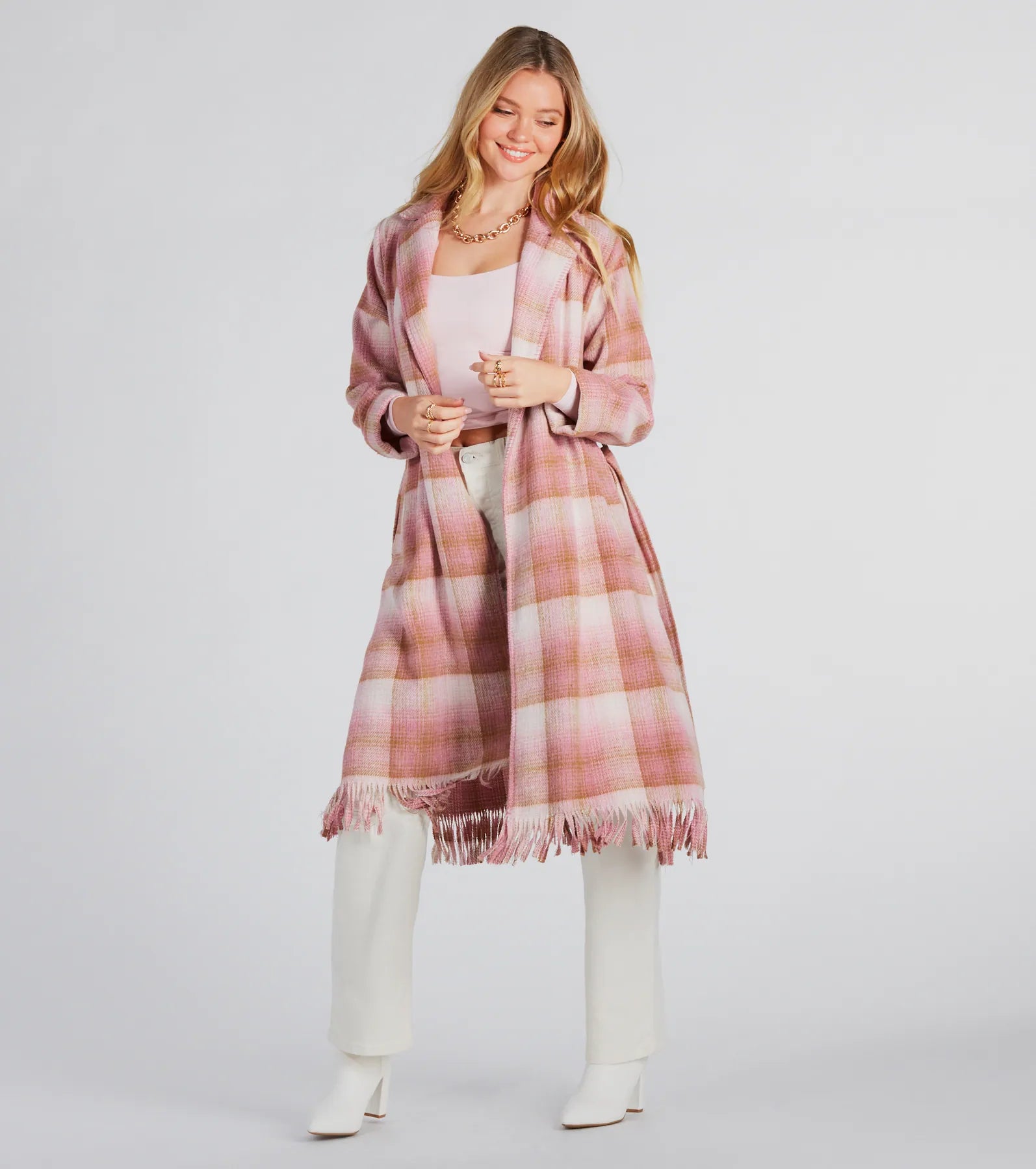 Ultimate Plaid Fringe Faux Wool Trench Coat - Winter Style Upgrade