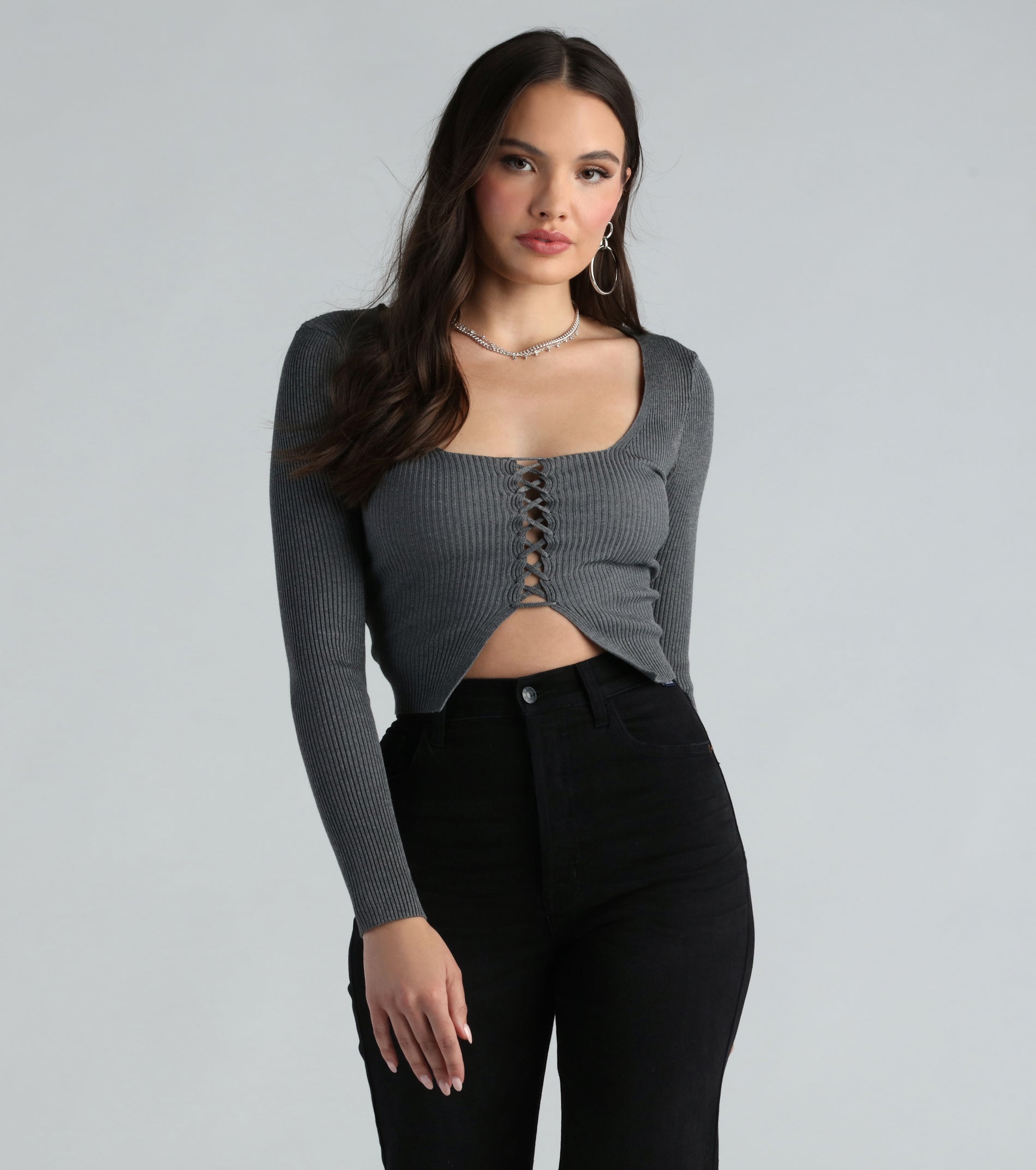 Ultimate Cute Flair Lace-Up Crop Sweater