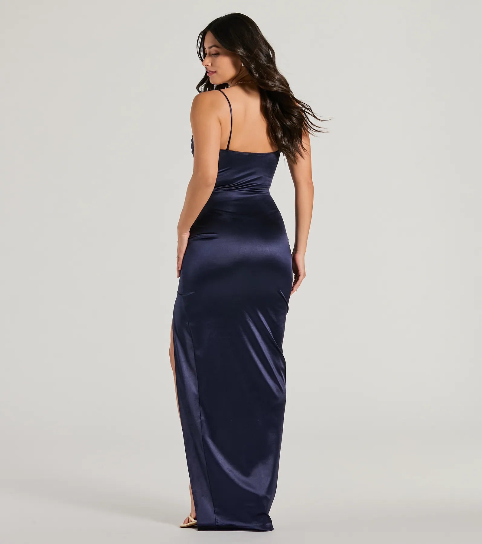 Premium Kyla Satin Formal Dress with Cutout & High Slit