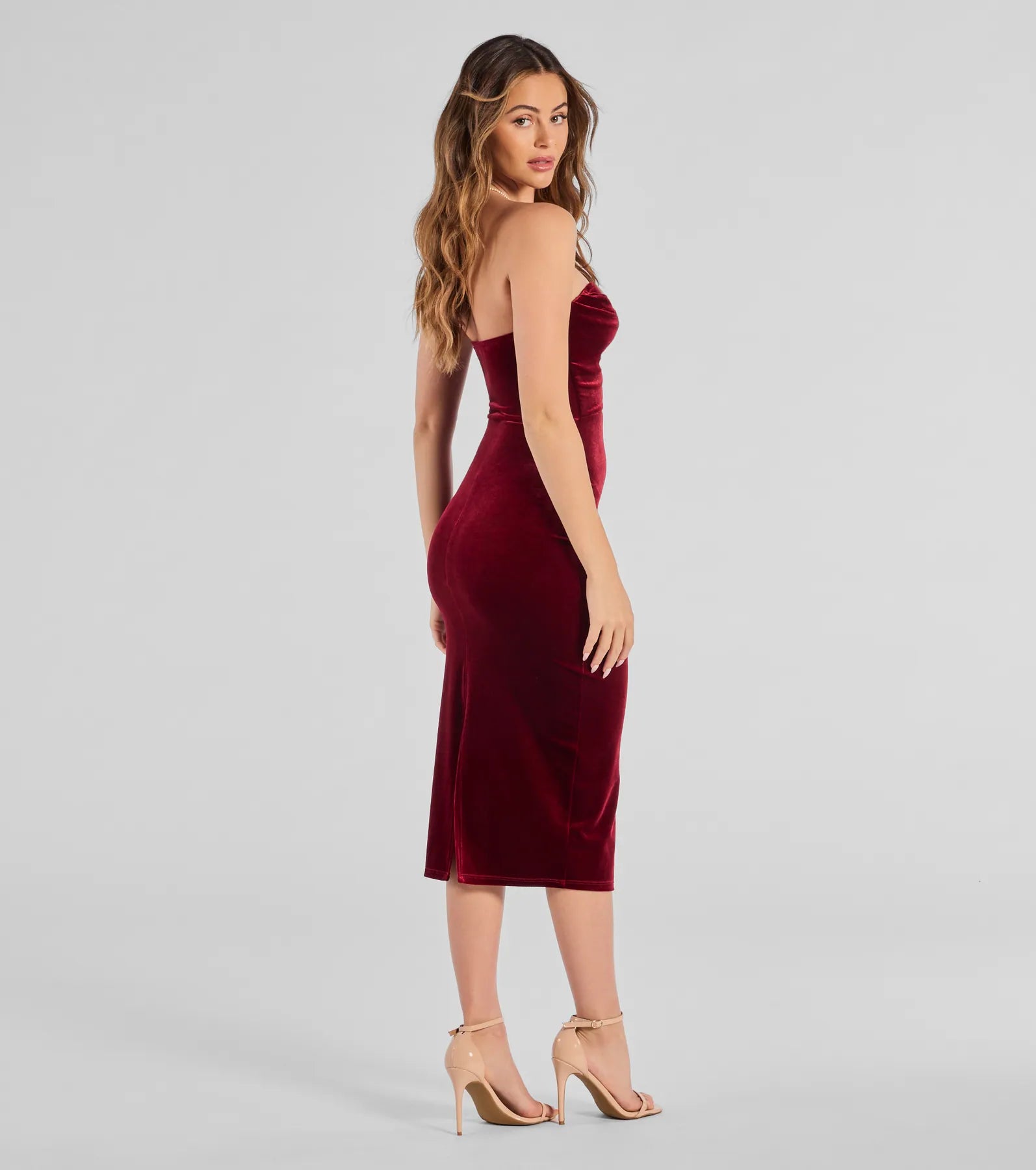 Ultimate Velvet Elegance Midi Dress - Sophisticated Wedding Guest Outfit