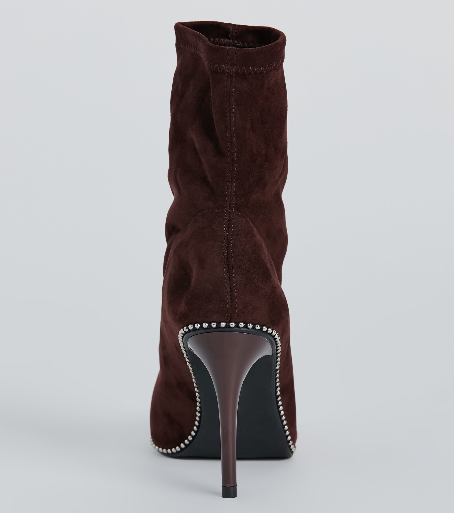 Premium Faux Suede Stiletto Booties with Stud Trim