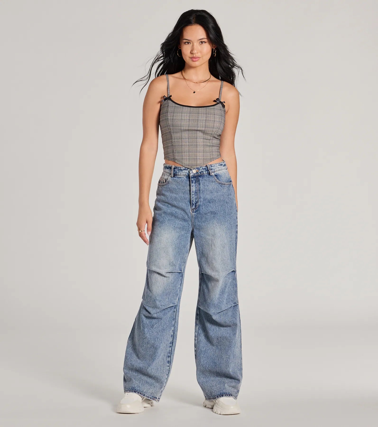 Ultimate Preppy Vibe Lace-Up Plaid Corset Top