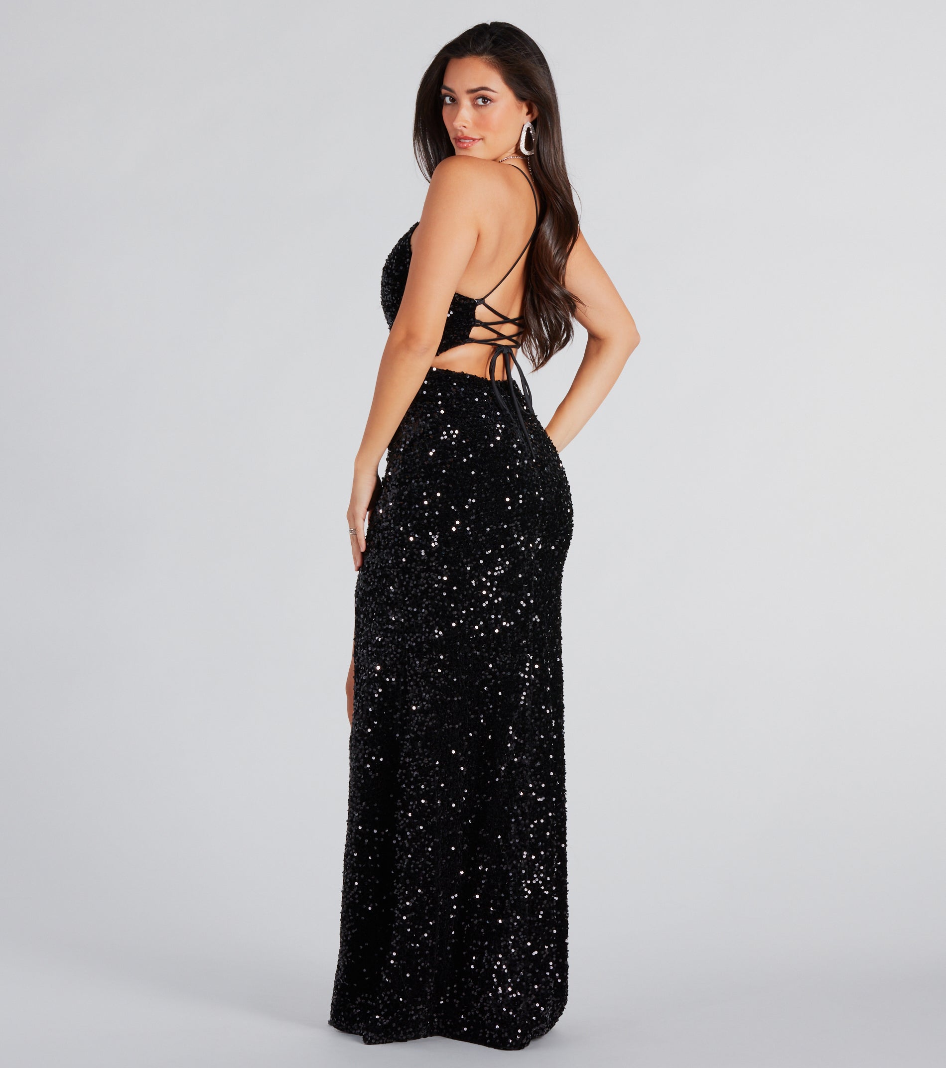 Ultimate Giselle Sequin Velvet Lace-Up Evening Gown