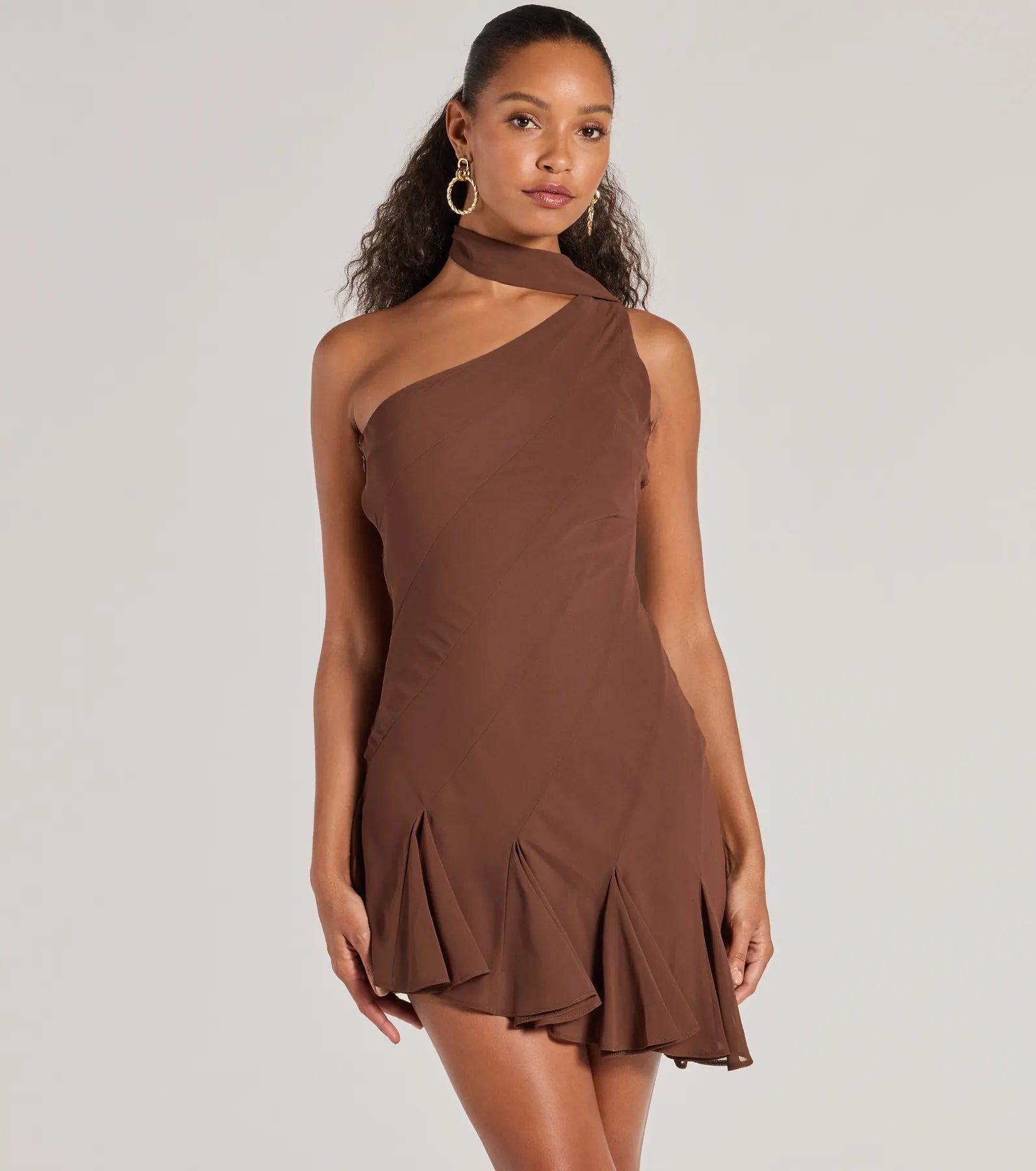 Ultimate Chiffon Scarf Neck Mini Dress - Sleek & Elevated