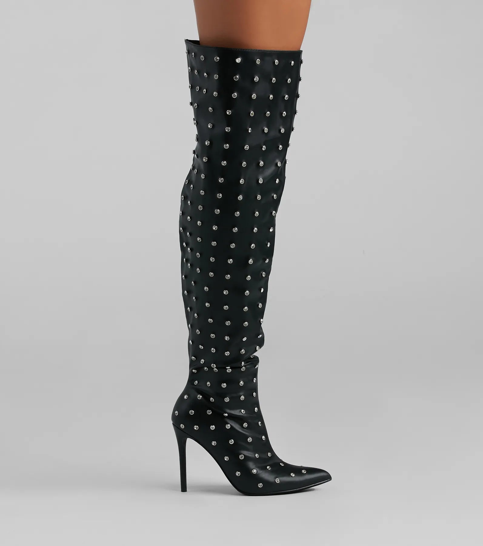 Ultimate Glam Allure Rhinestone Faux Leather Over-The-Knee Boots