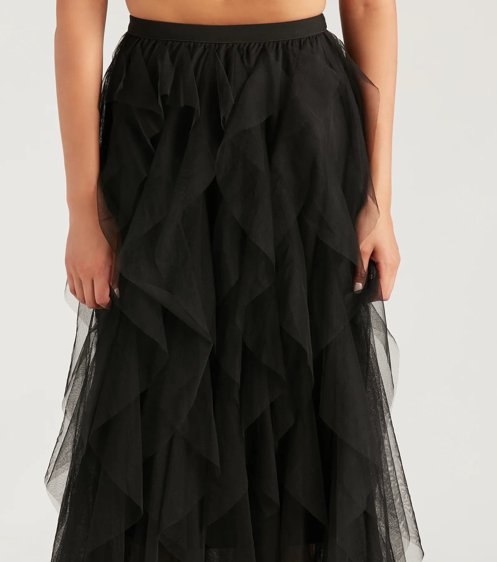 Premium Ruffled Tulle Midi Skirt - Ultimate Drama Edition