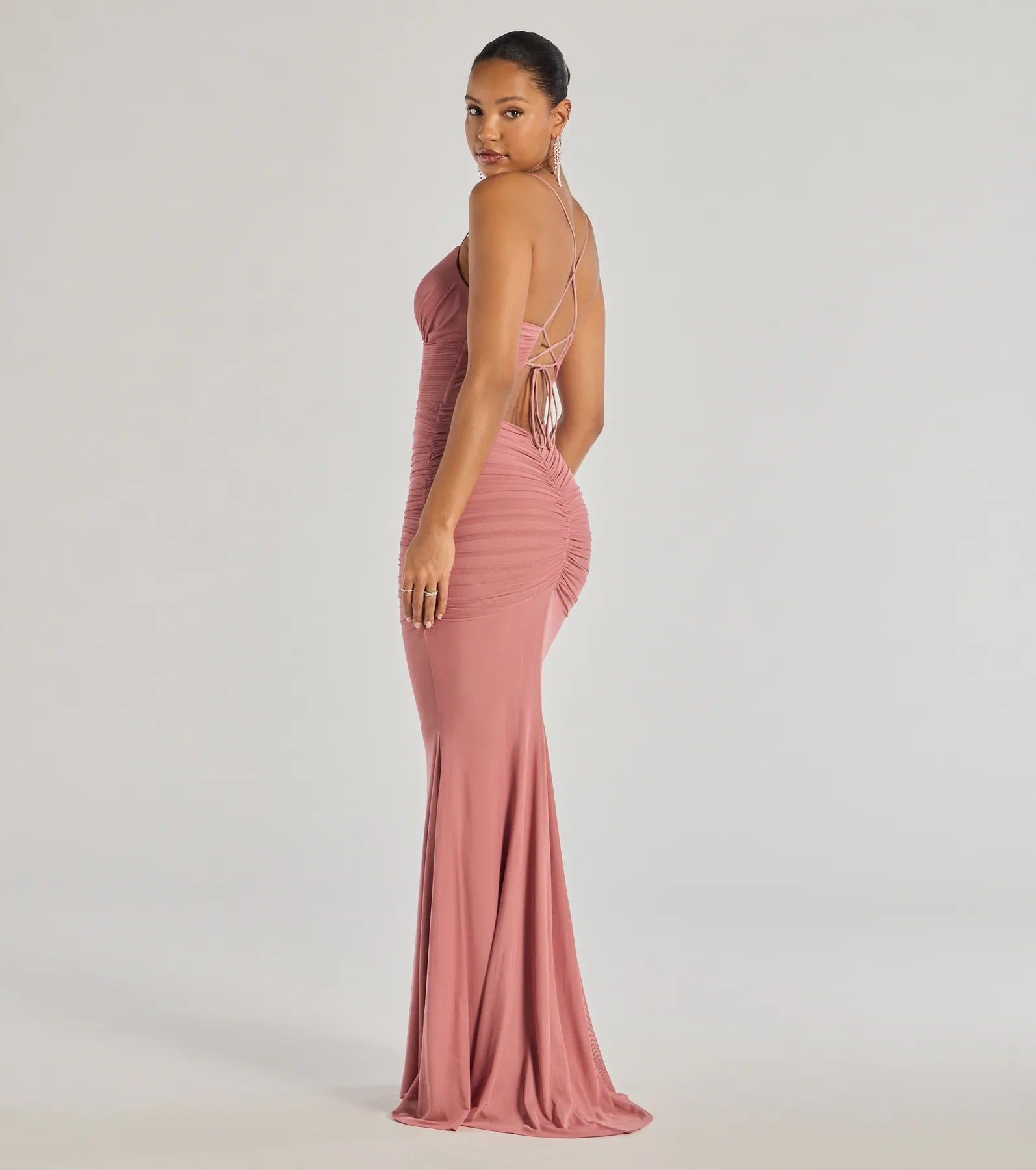 Ultimate Lexi Elegance: Mesh Lace-Up Mermaid Gown