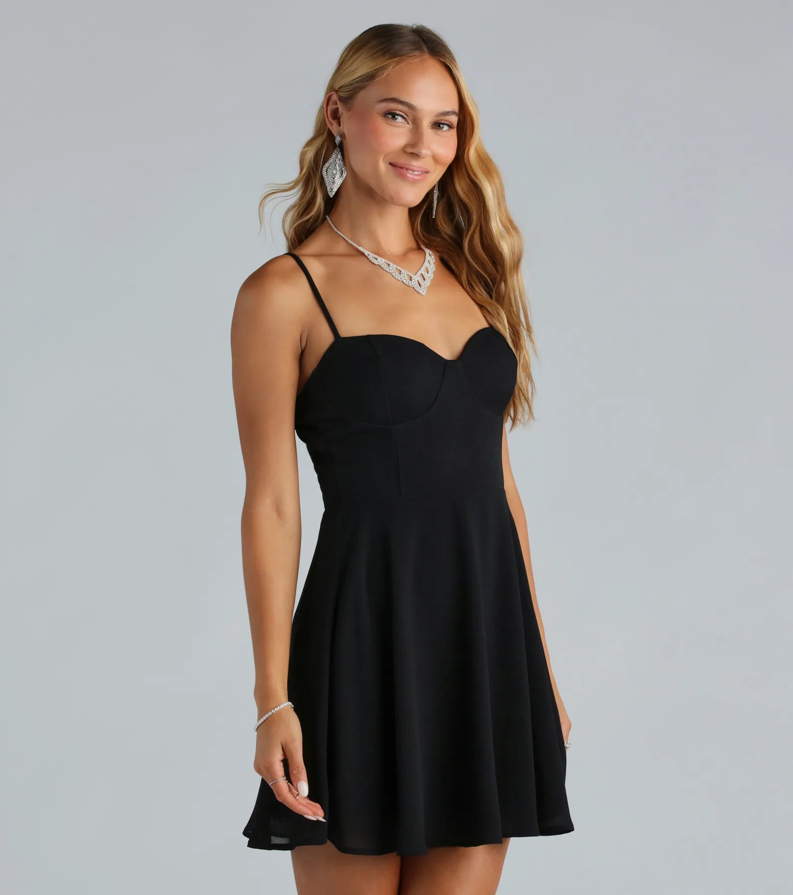 Ultimate Twirling Tonight Crepe Skater Chiffon Dress