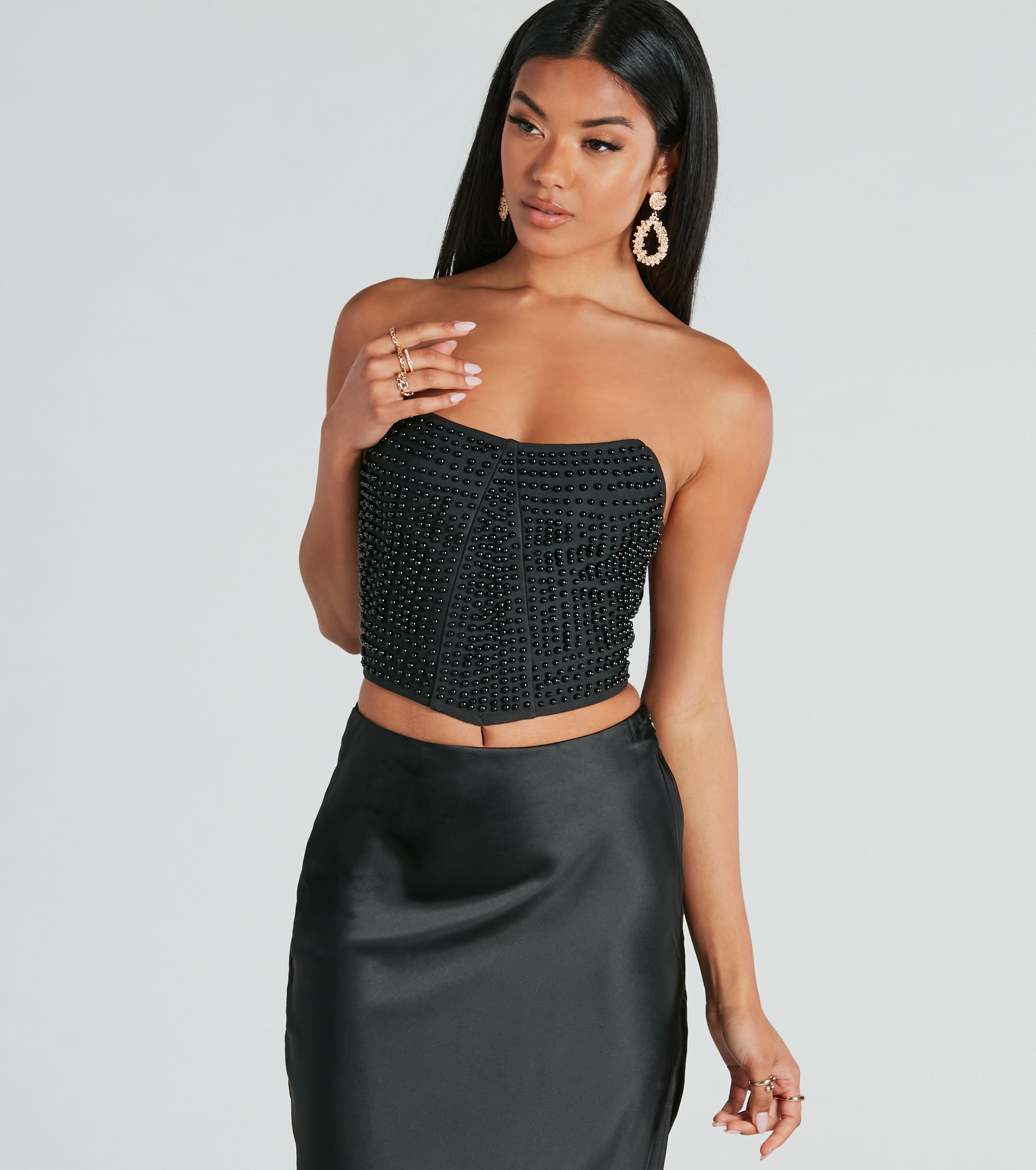 Ultimate Glam Faux Pearl Bandage Crop Top