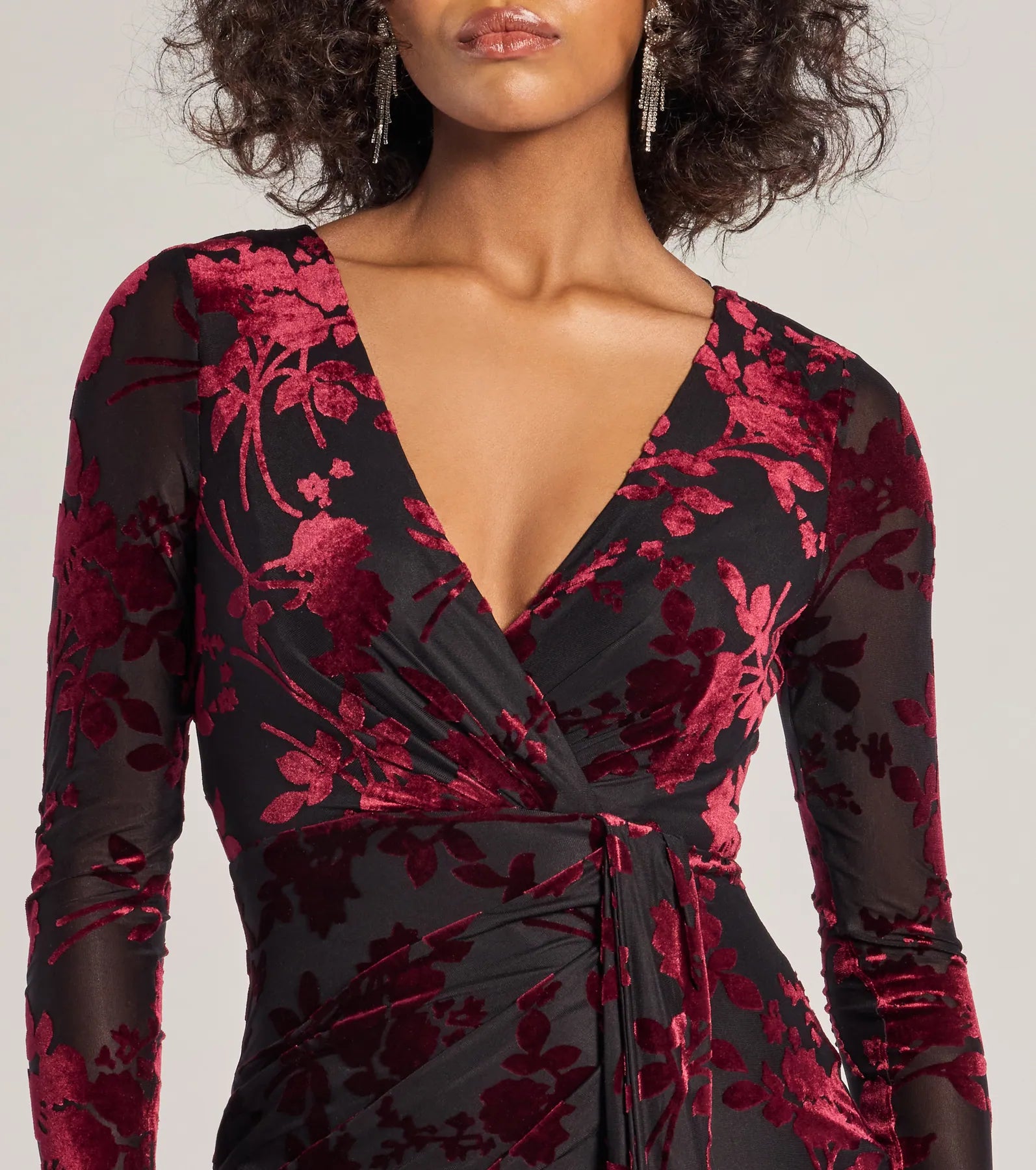 Ultimate Velvet Burnout V-Neck Tie Mini Dress - Premium Partywear