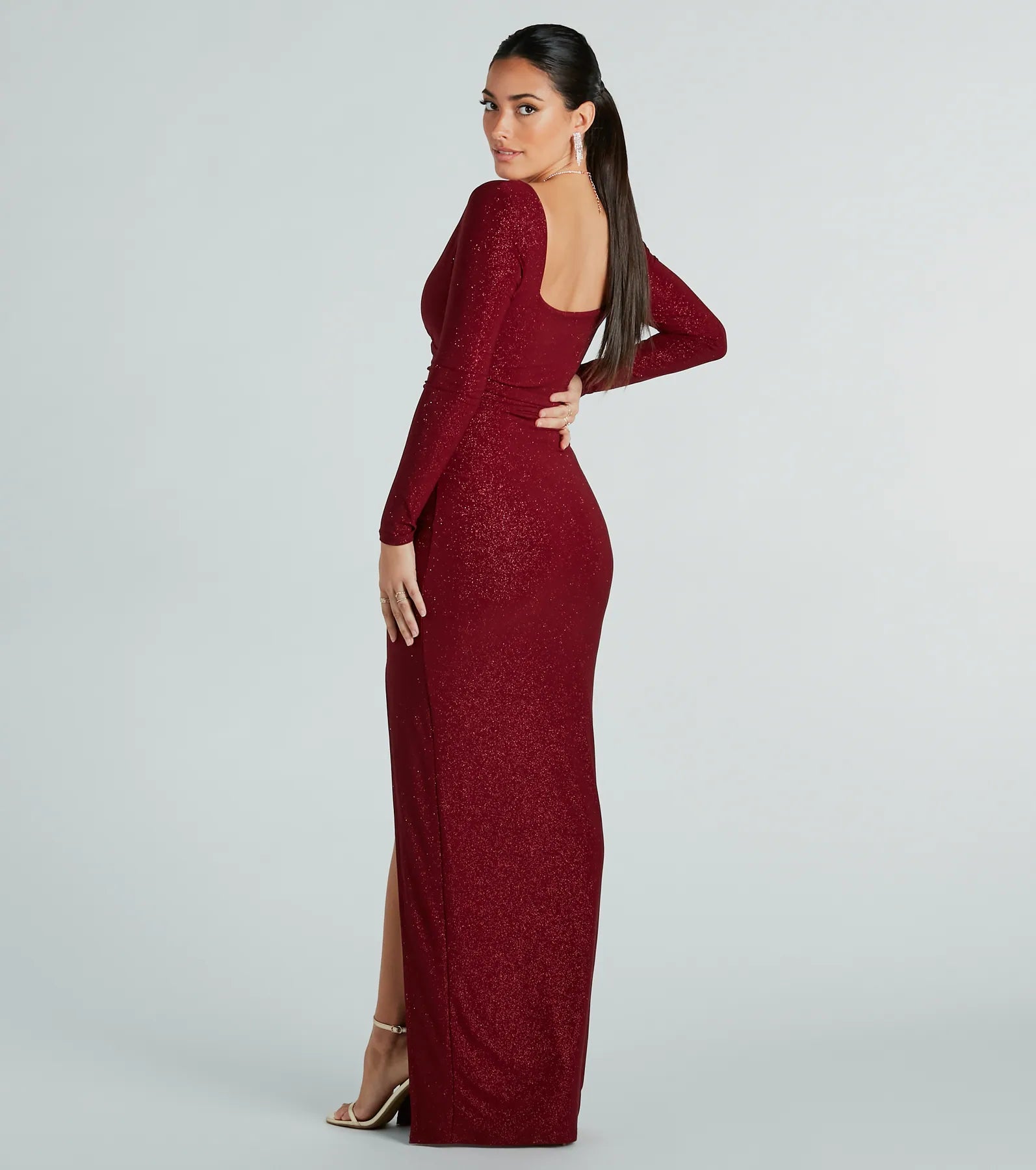 Premium Glitter Knit Long Sleeve Formal Dress - Ultimate Elegance