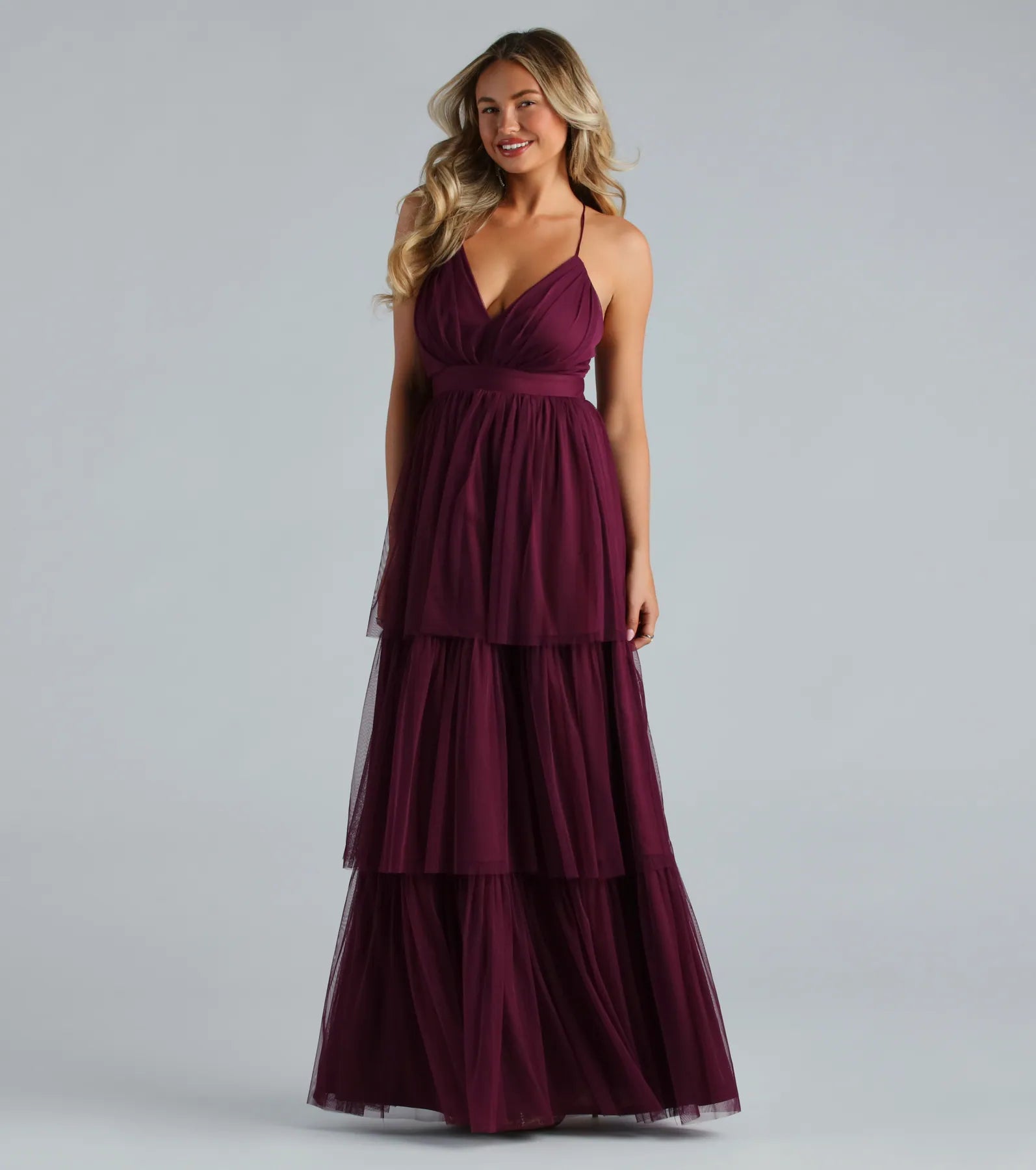 Premium Joselyn Elegant Mesh Ruffled A-Line Gown