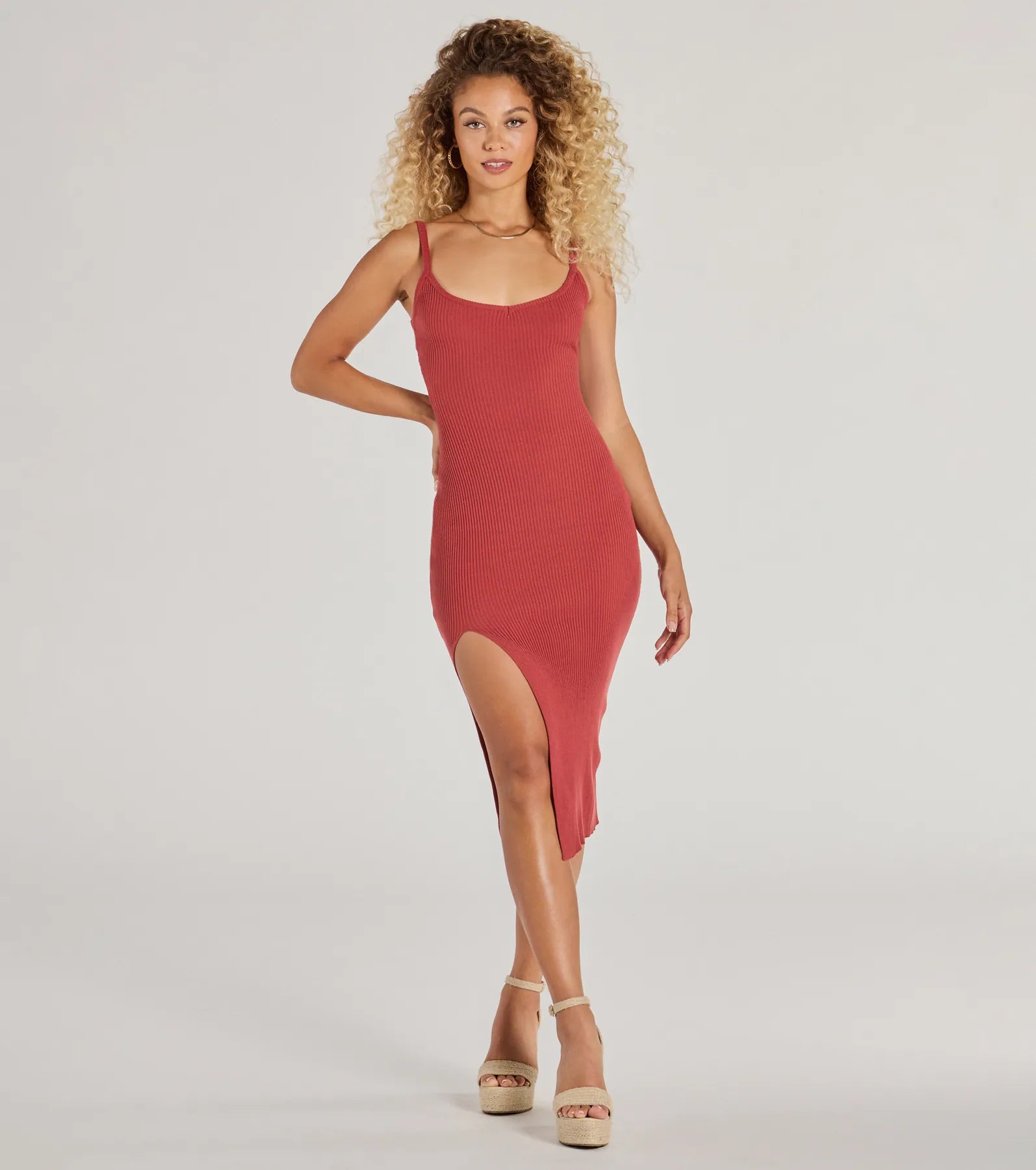 Premium Toasty Sweetheart V-Neck Bodycon Knit Dress