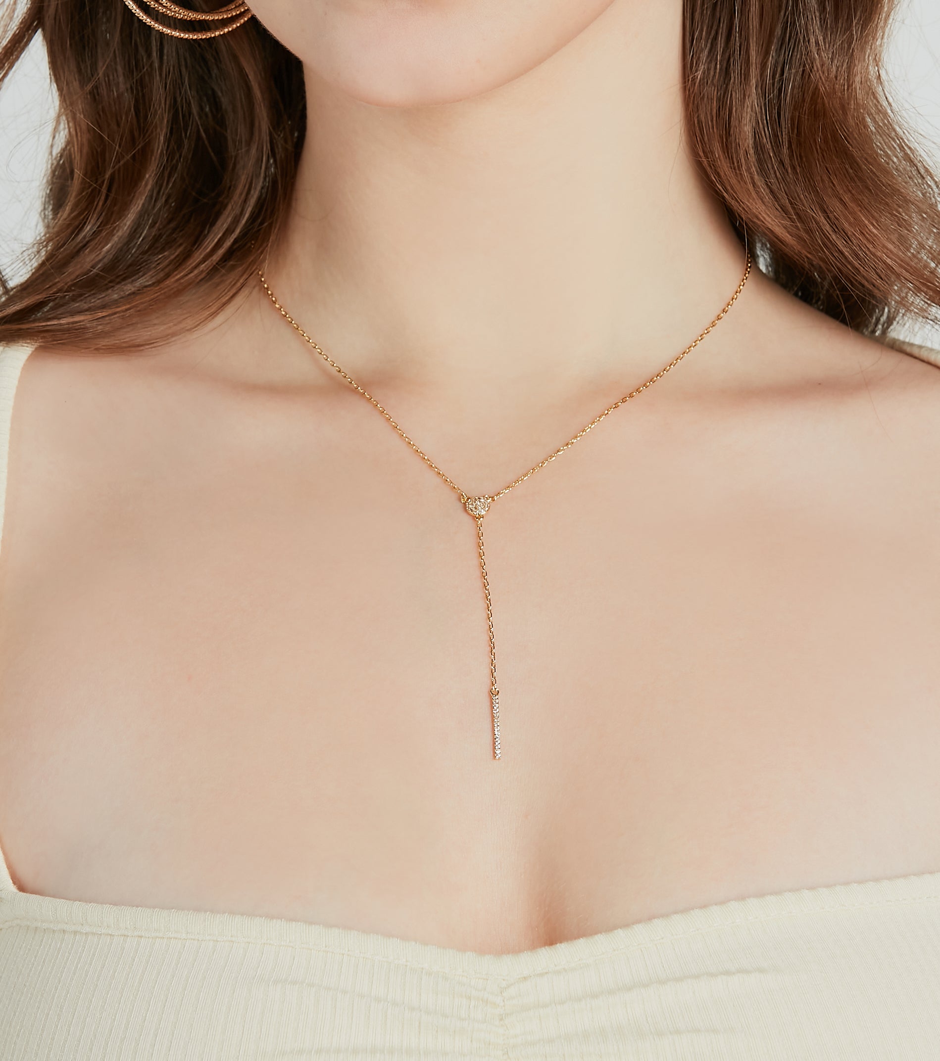 Ultimate Chic Shine 14K Gold Plated Lariat Necklace with Cubic Zirconia