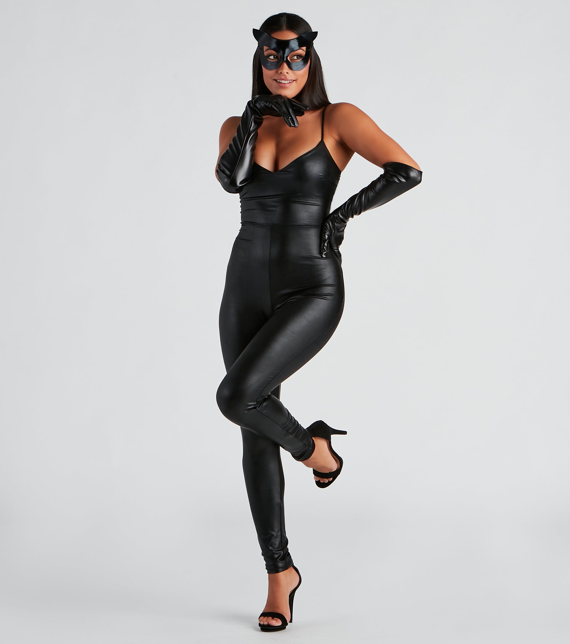 Ultimate Sleek Faux Leather Catsuit - V-Neck Sleeveless Design