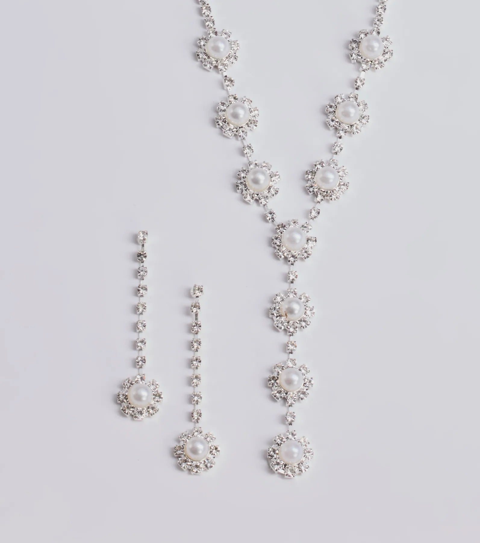 Ultimate Glam Rhinestone & Pearl Lariat Necklace Set - Premium Jewelry Collection