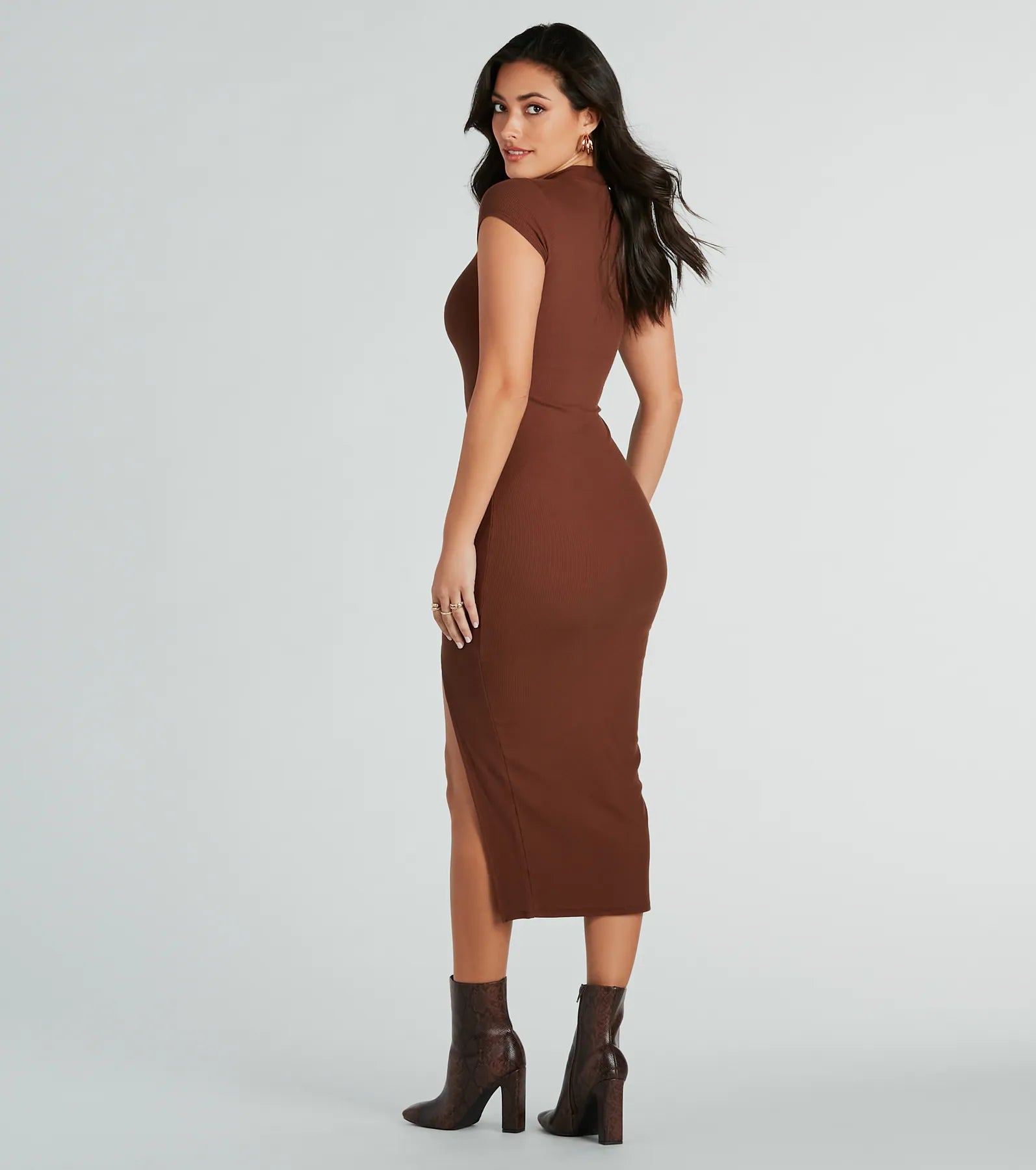 Premium Sweet Demeanor Mock Neck Ribbed Knit Midi Dress - Ultimate Comfort & Style