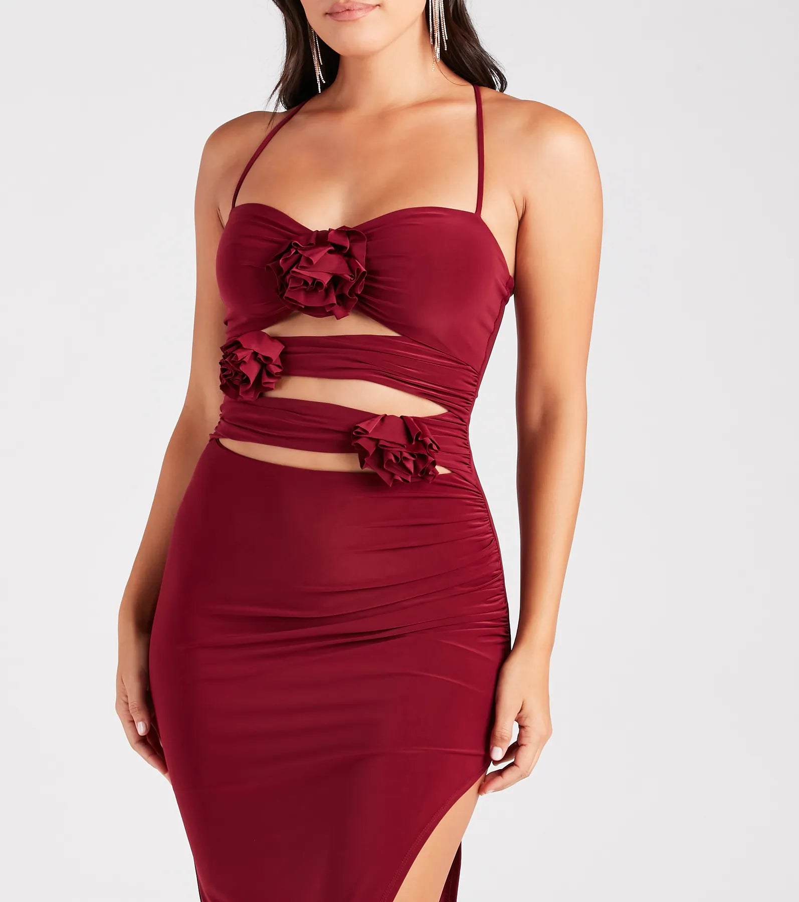 Premium Rose Elegance Halter Cutout Midi Dress