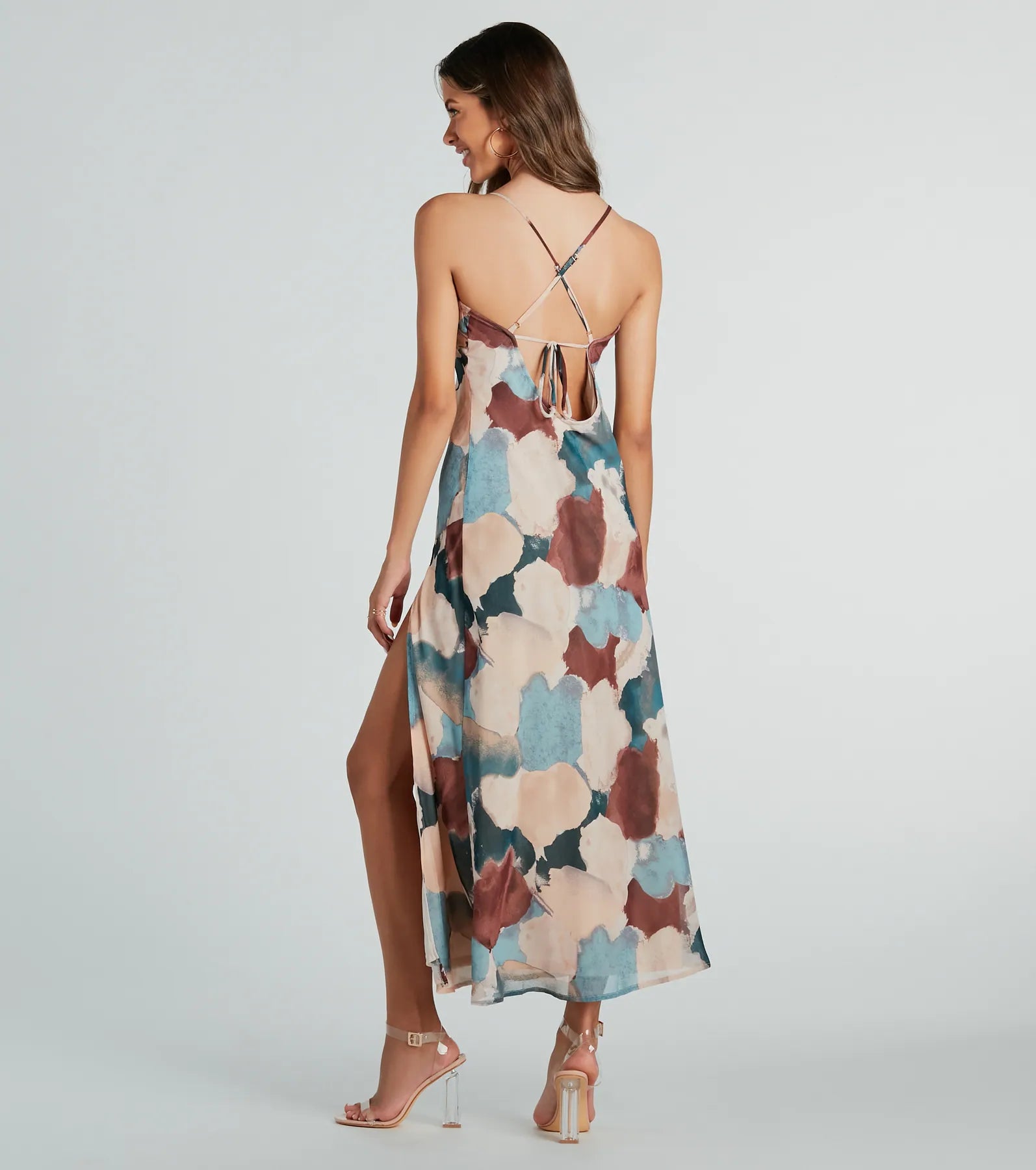 Ultimate Abstract Elegance High-Slit Midi Dress