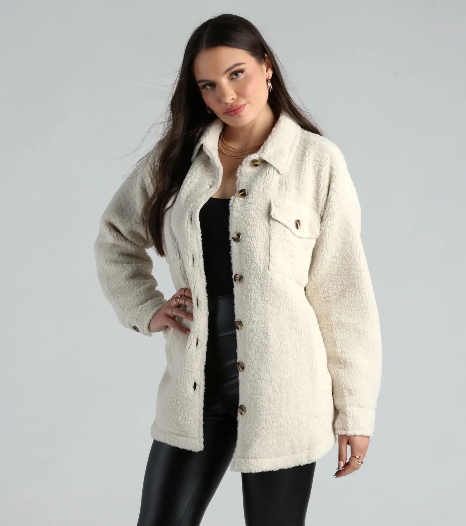 Ultimate Cozy Vibes Faux Sherpa Shacket - Oversized Comfort