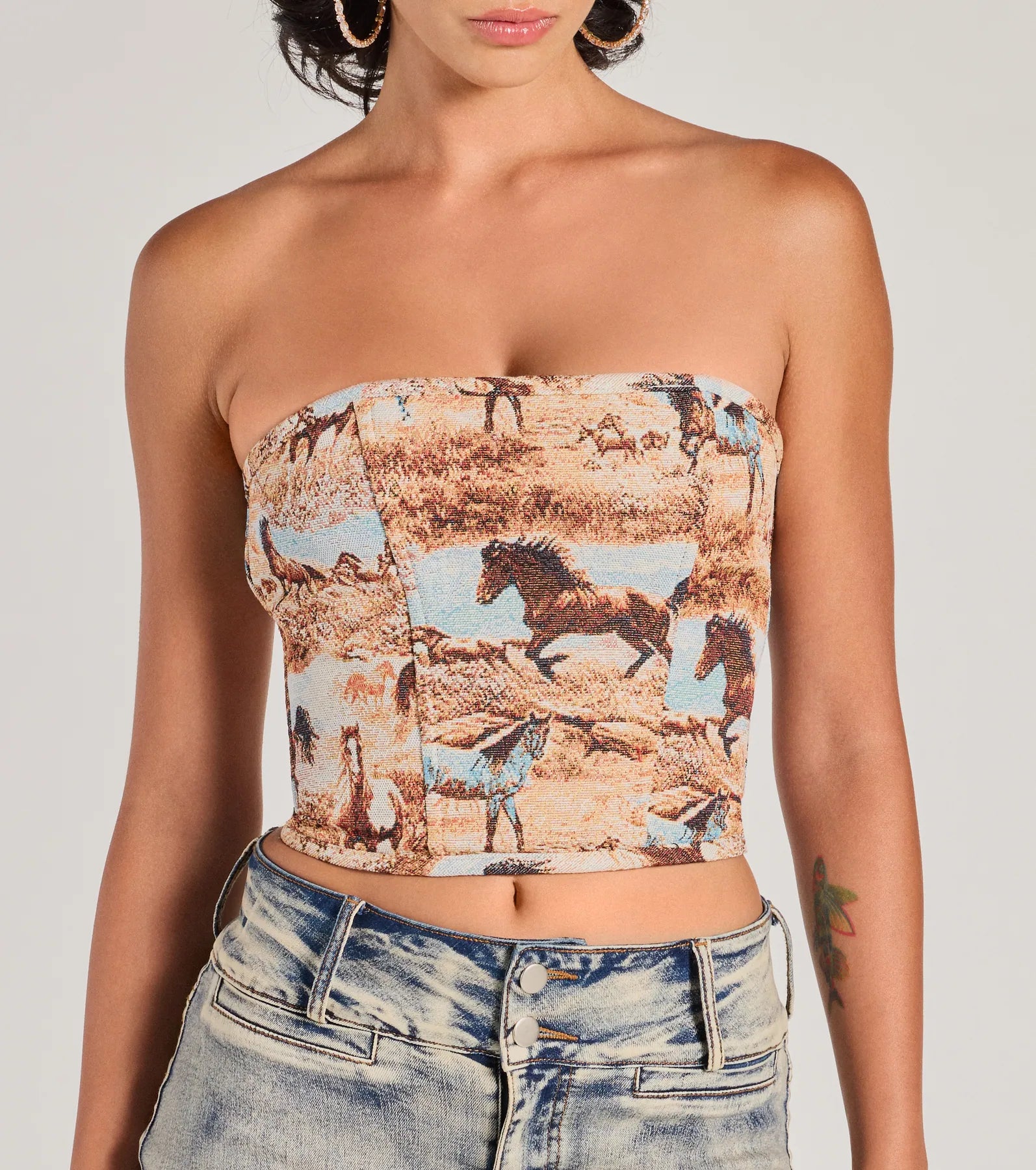 Ultimate Western Chic Horse Tapestry Corset Top