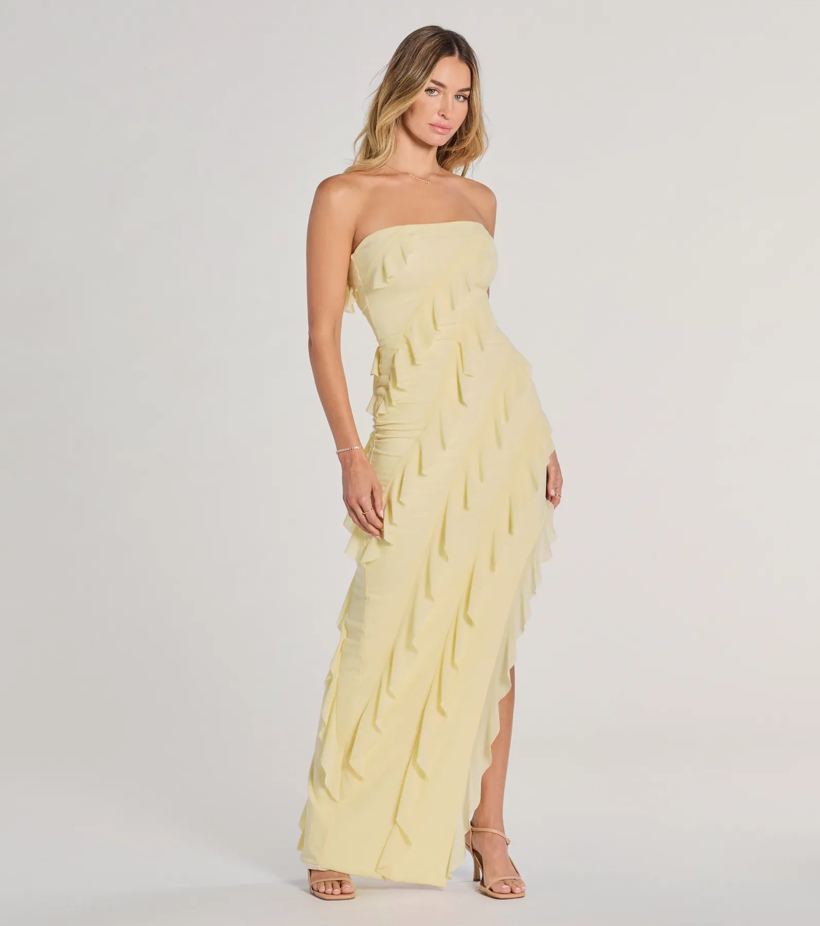 Premium Gabby Strapless Ruffle Evening Gown