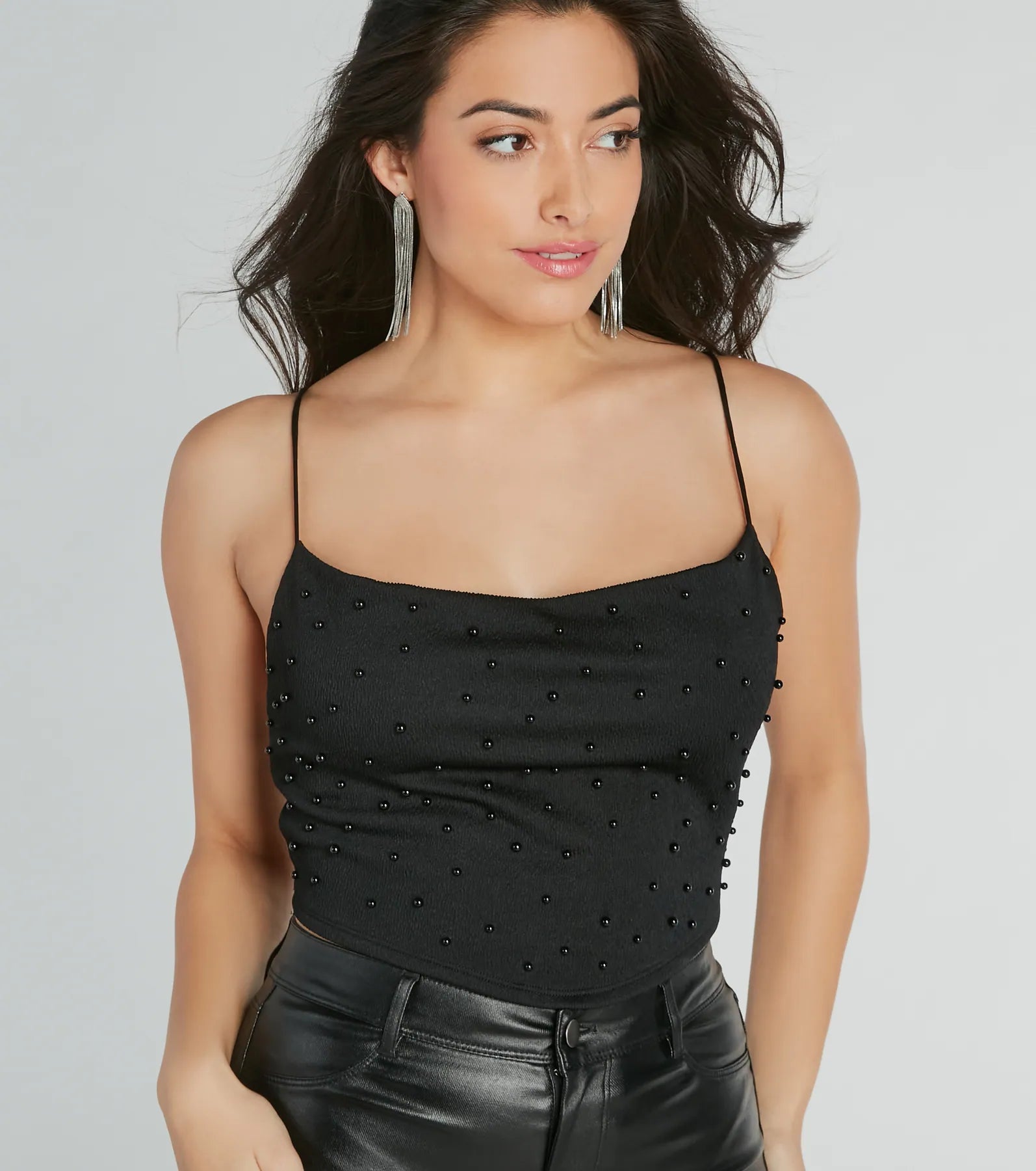 Premium Faux Pearl Strappy Crop Top - Ultimate Glamour