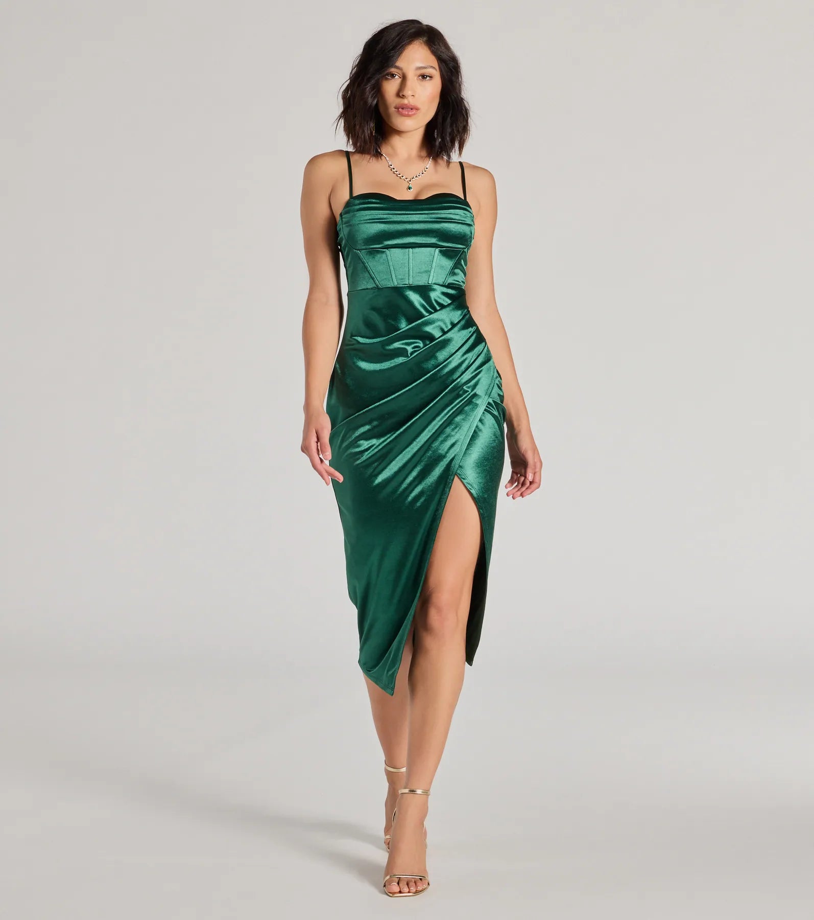 Premium Myla Corset Satin Asymmetrical Midi Dress - Ultimate Party Wear