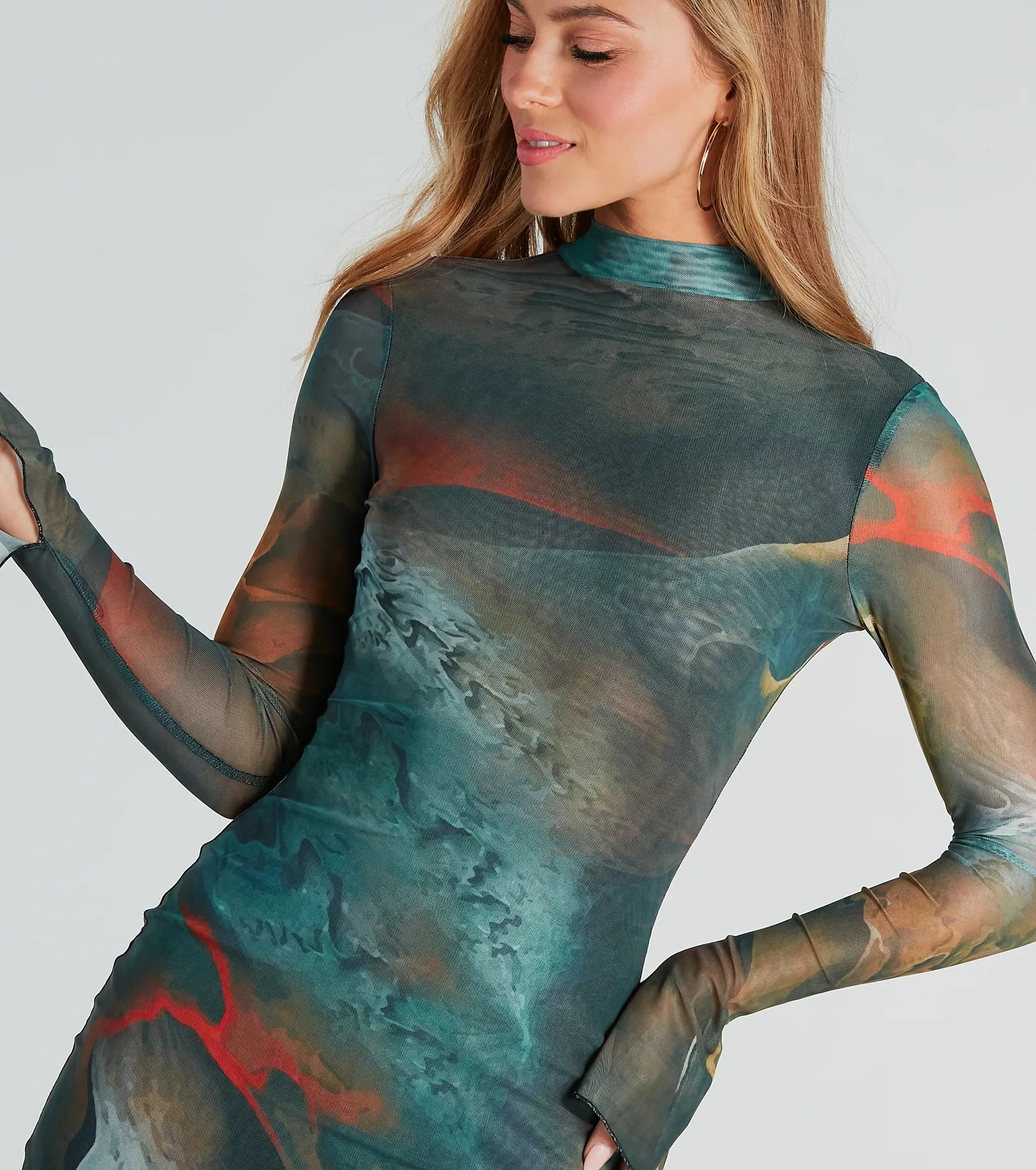 Ultimate Artsy Play Abstract Mock Neck Mini Dress