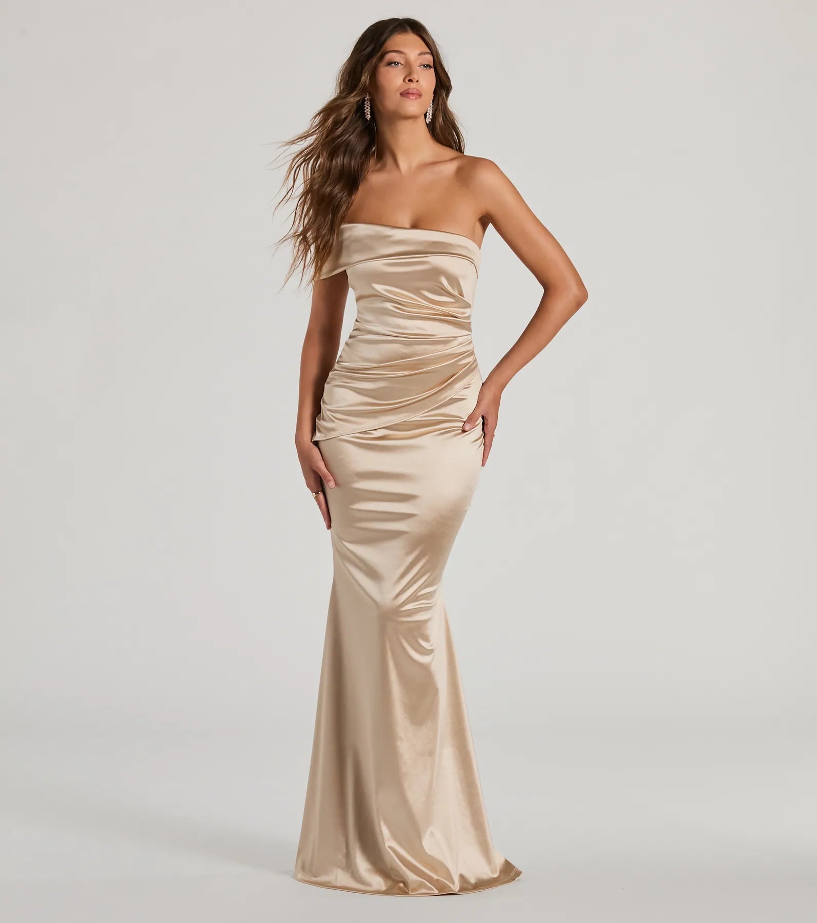 Premium Zoey One-Shoulder Satin Mermaid Gown for Formal Events