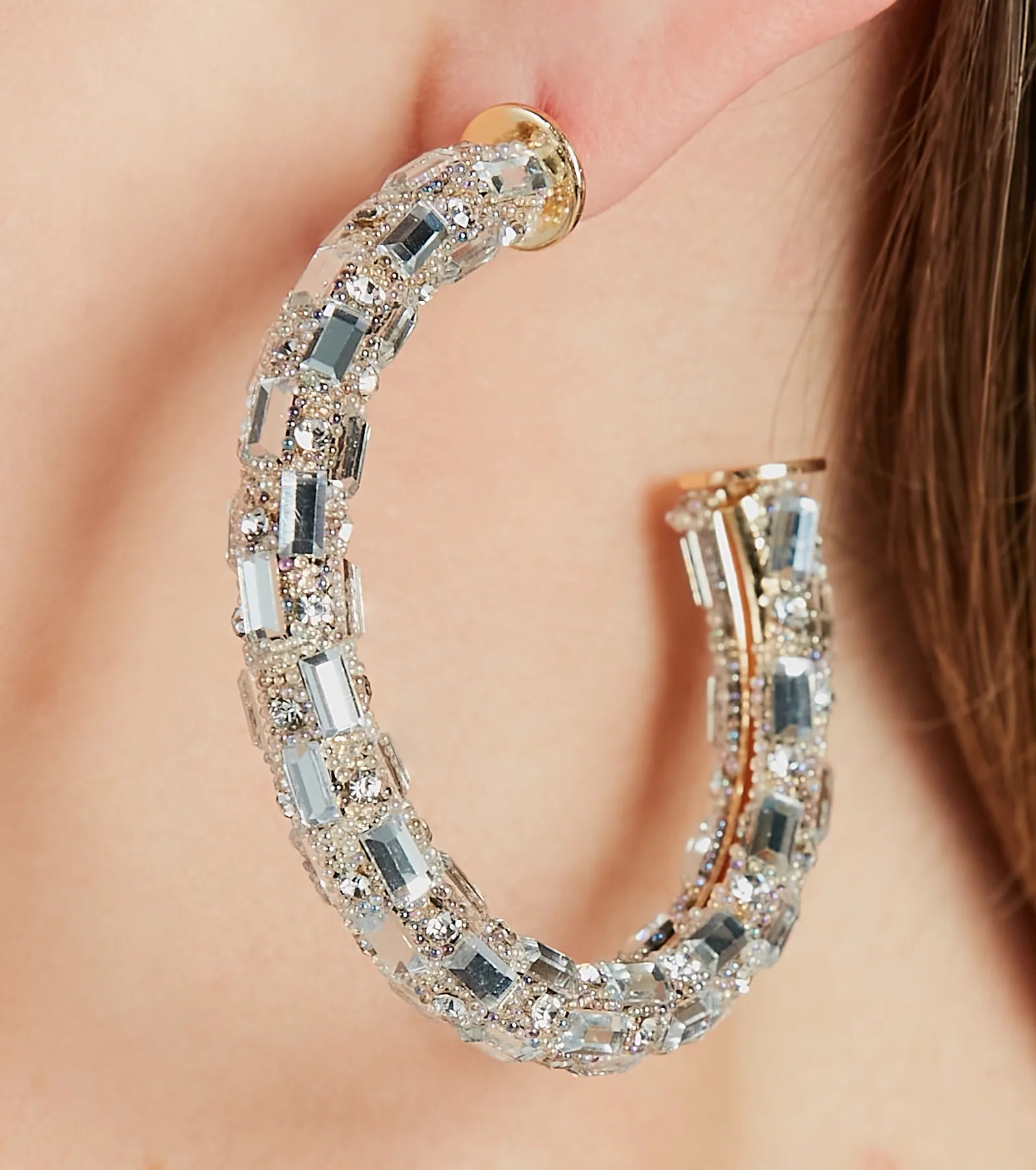 Ultimate Glam Rhinestone-Beaded Hoop Earrings