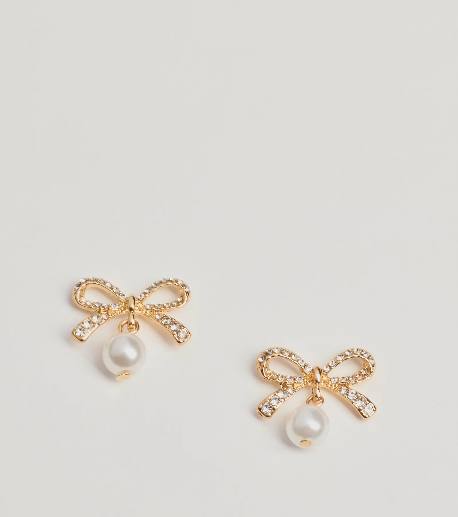 Premium Sweet Moments Rhinestone Bow Earrings with Faux Pearl Drop