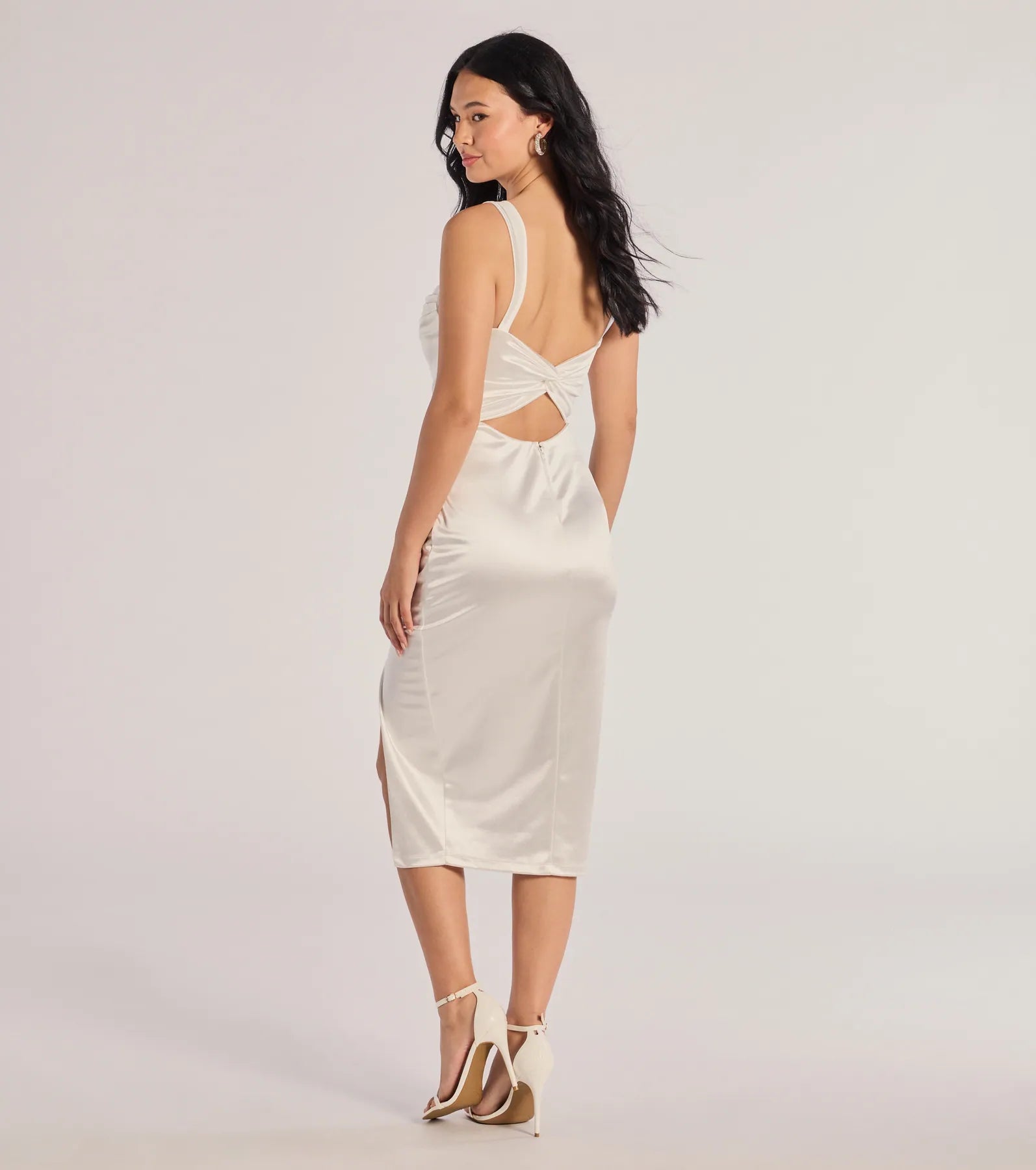 Premium Laina Satin Midi Dress with High Slit