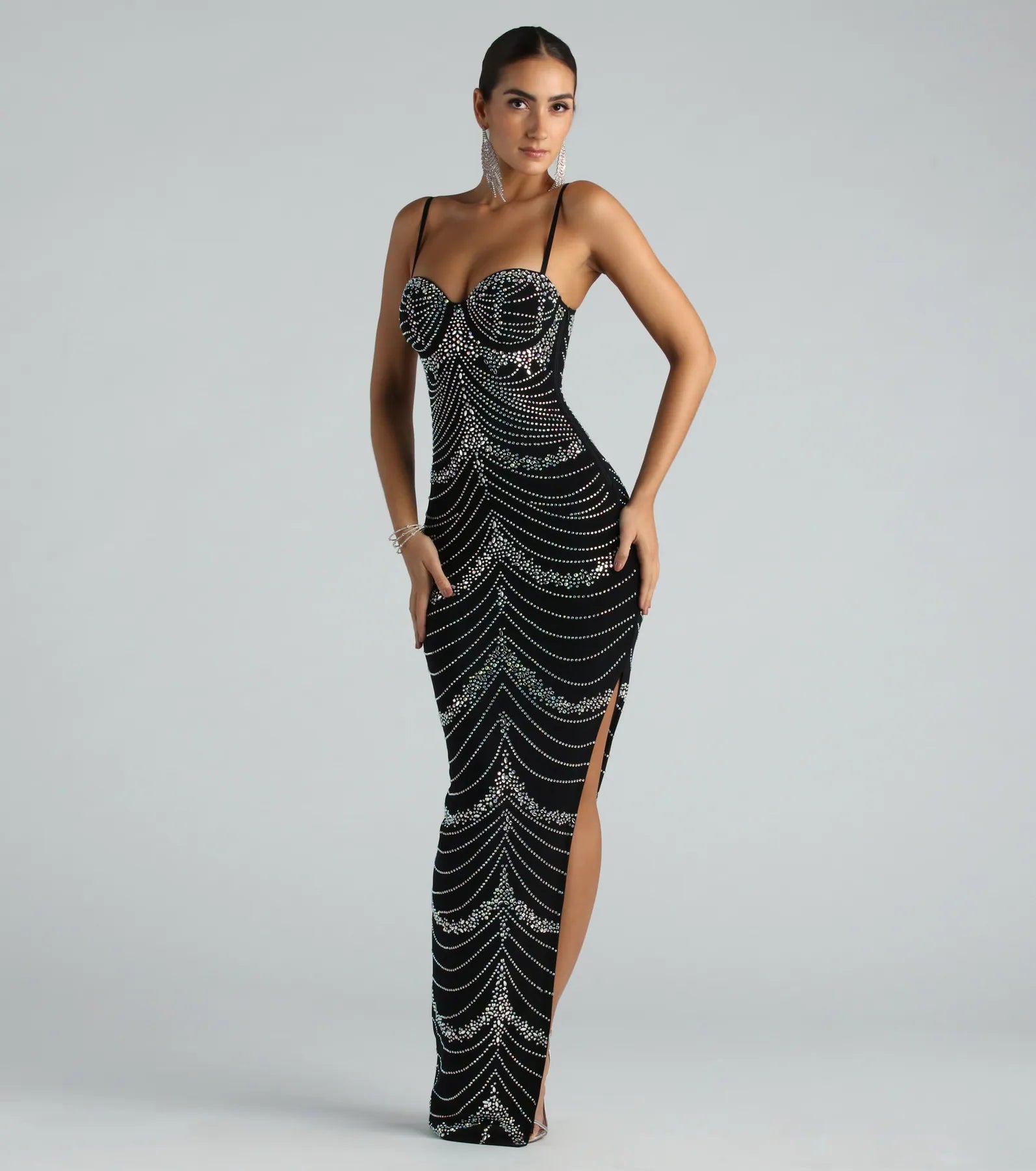 Premium Ashanti Rhinestone Formal Gown with High Slit