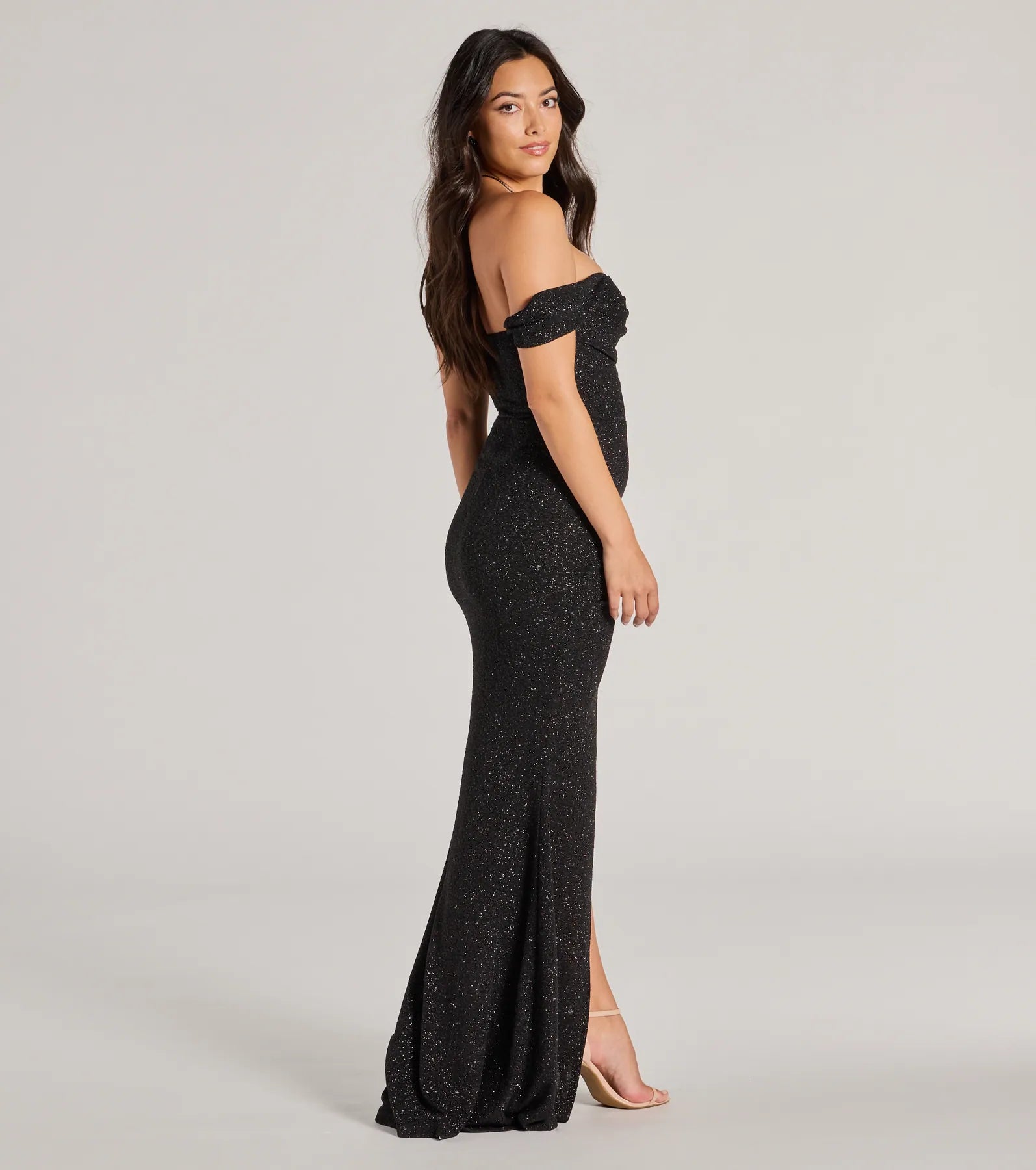 Ultimate Airlie Glitter Off-The-Shoulder Prom Dress