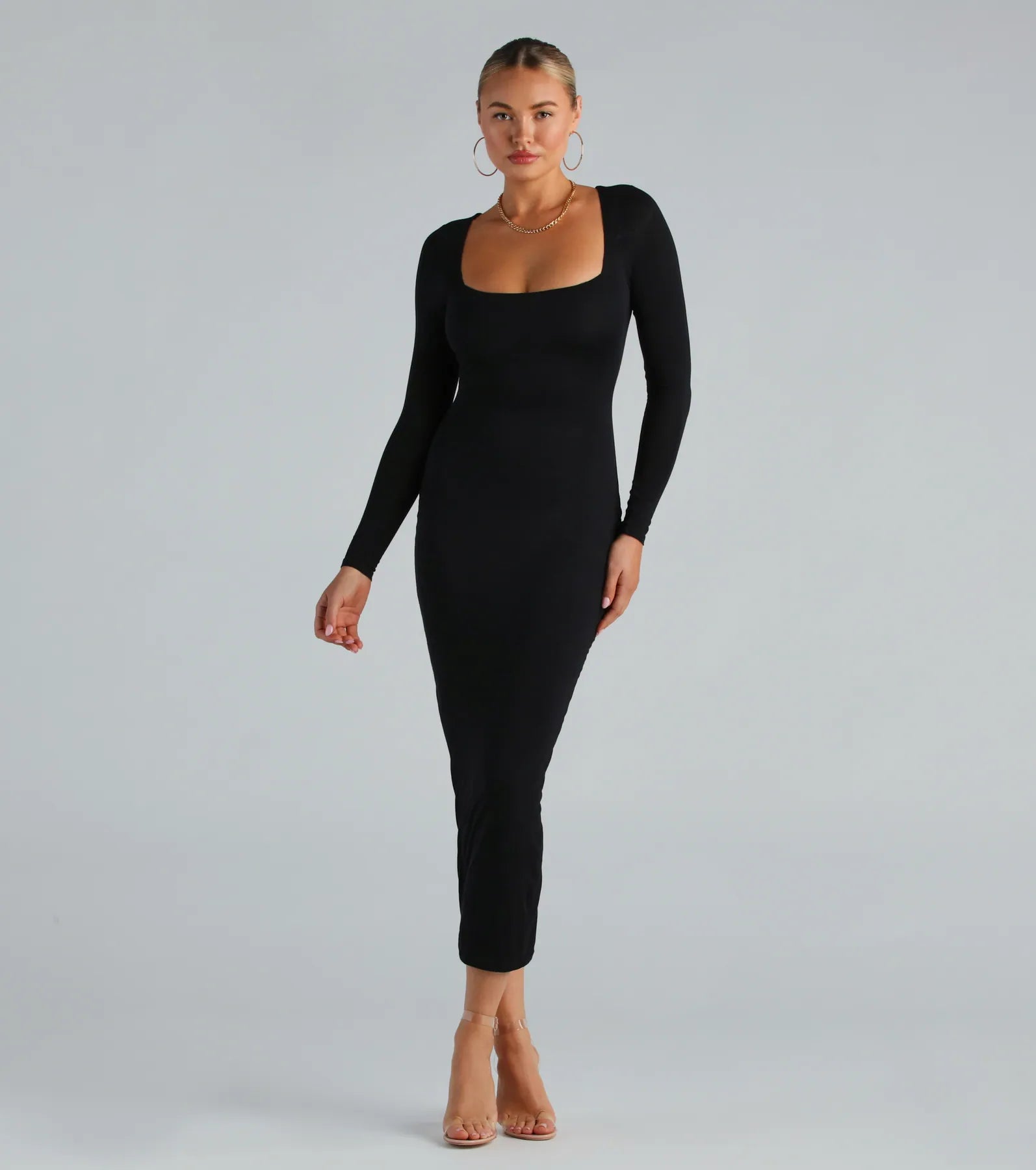 Ultimate Smooth Silhouette Maxi Dress – Long Sleeve Bodycon Elegance