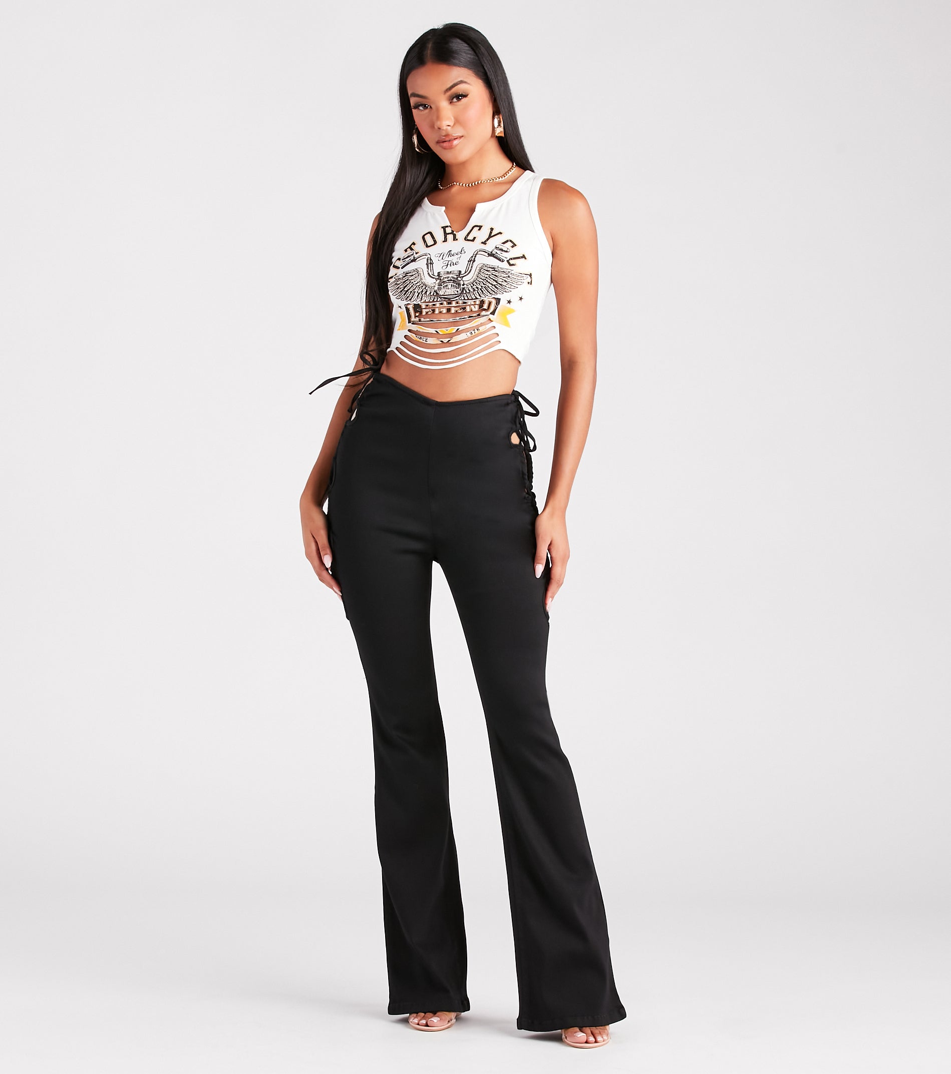 Ultimate City Stroll Mid-Rise Lace-Up Flare Pants