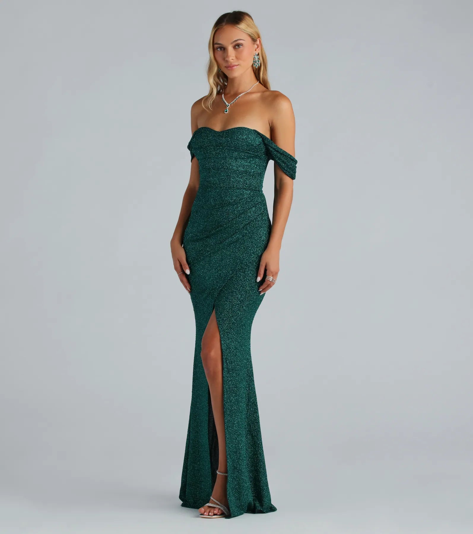 Ultimate Airlie Glitter Off-The-Shoulder Prom Dress