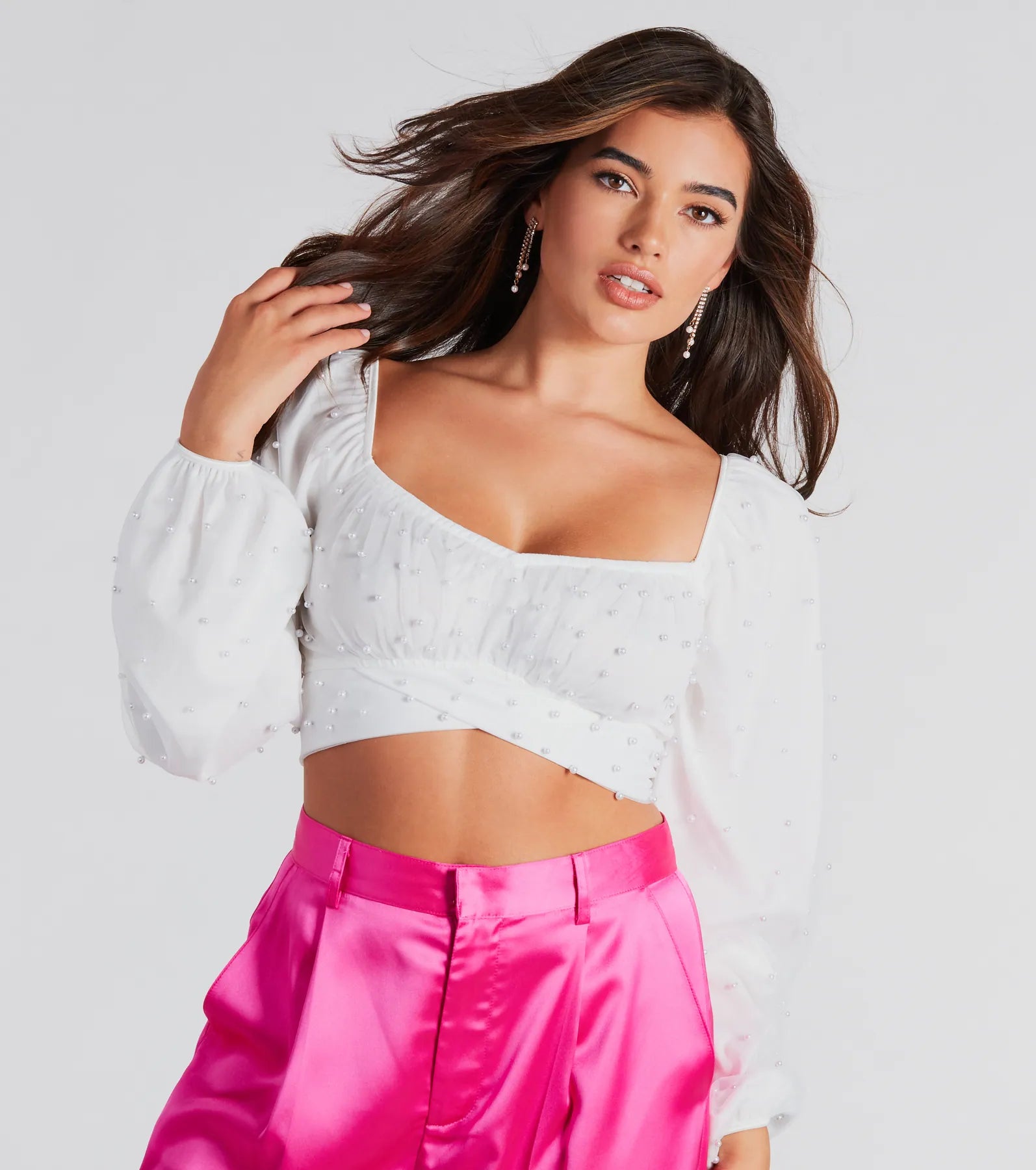 Premium Ethereal Dream Faux Pearl Crop Top