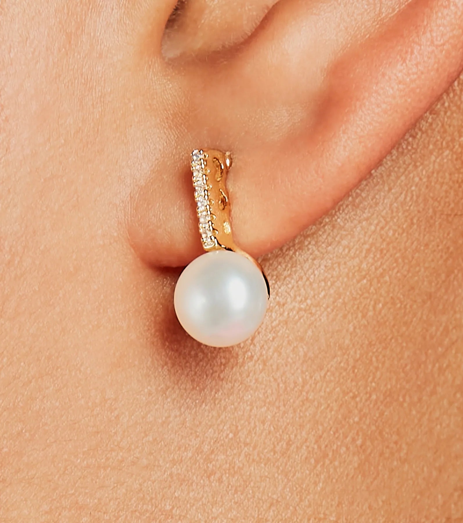 Ultimate Sparkling Luxe 14K Gold Plated Pearl Stud Earrings