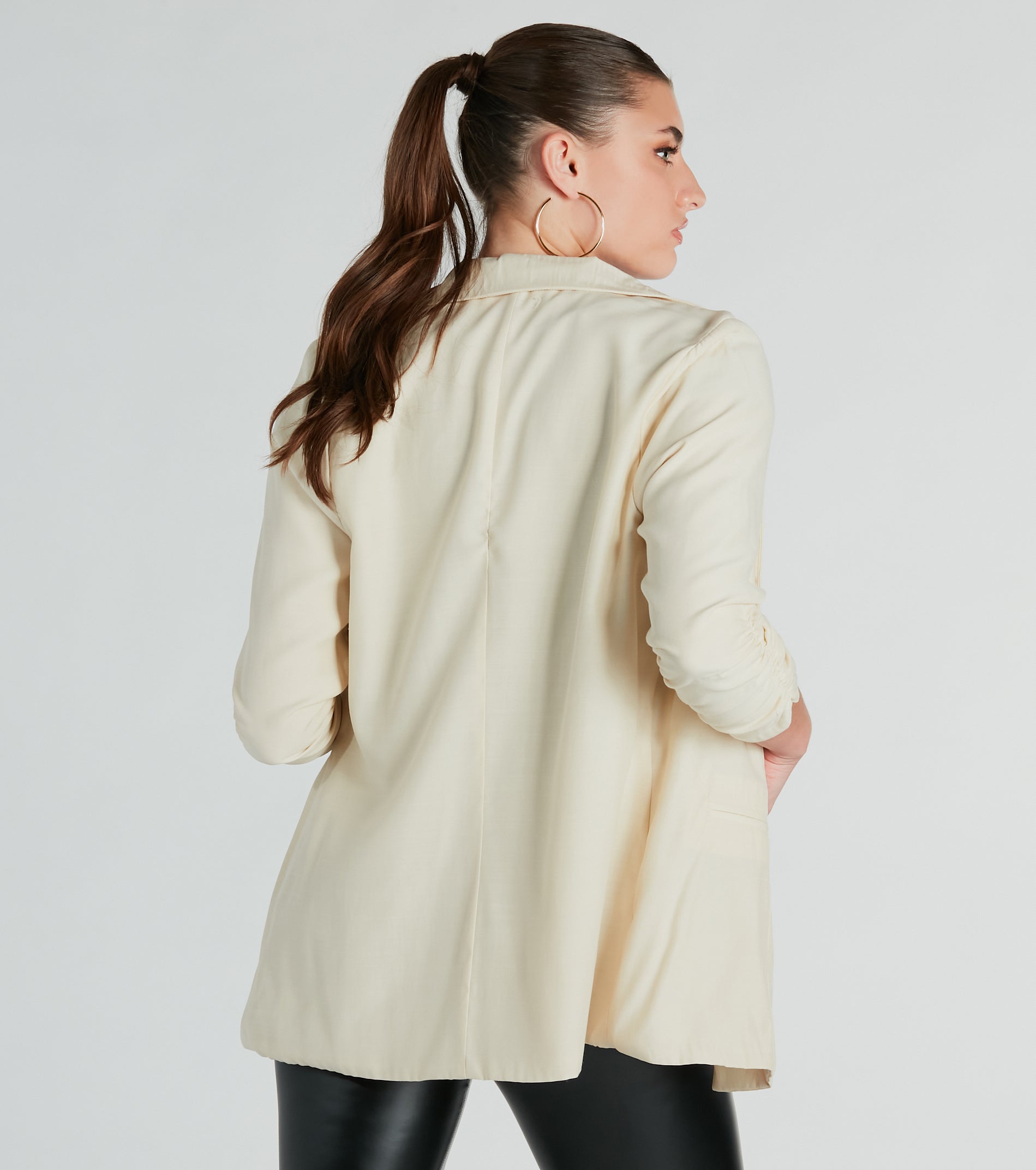 Premium Chic Ruched-Sleeve Twill Blazer - Ultimate Office Style