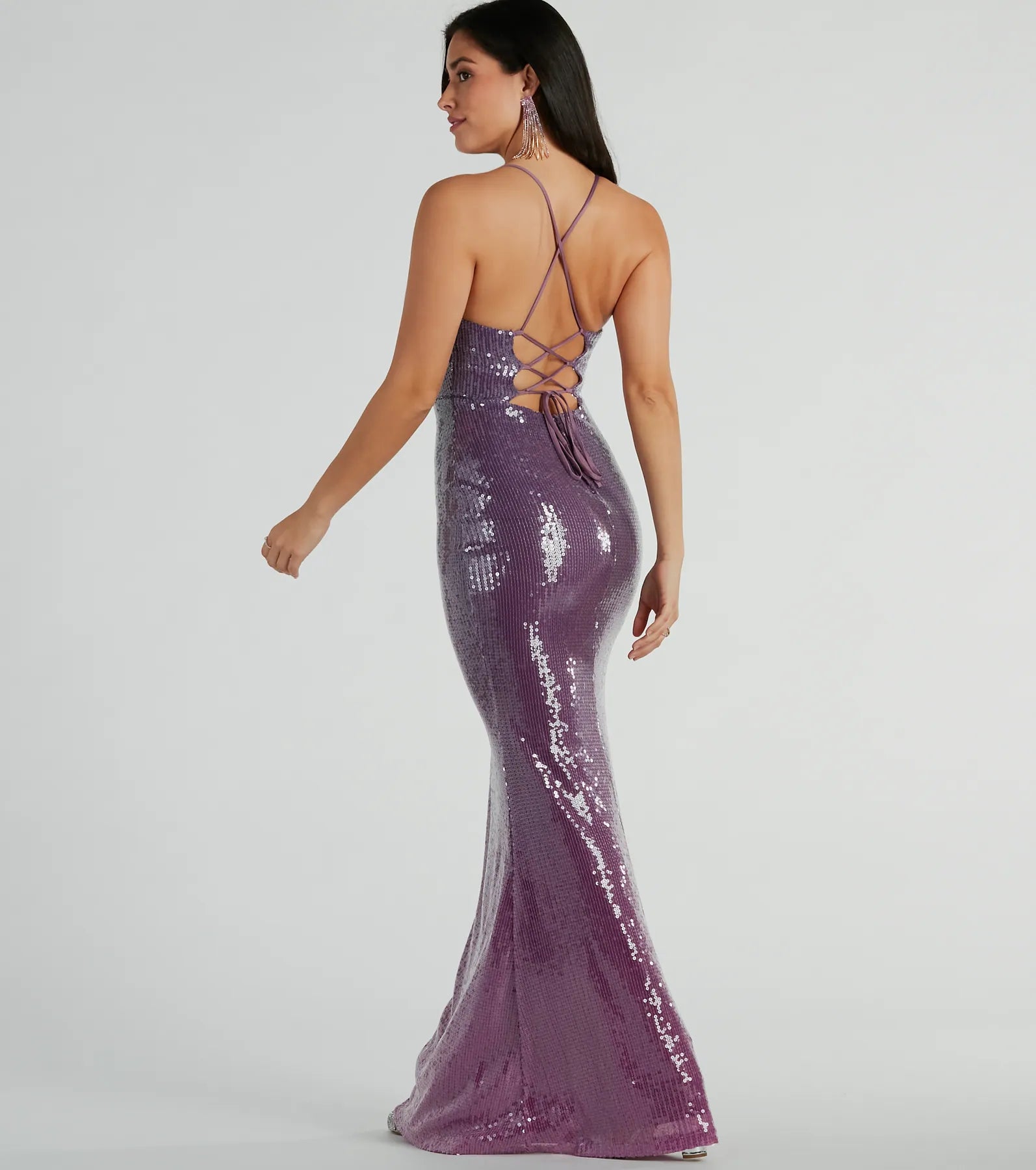 Premium Alaia Lace-Up Mermaid Ombre Sequin Evening Gown