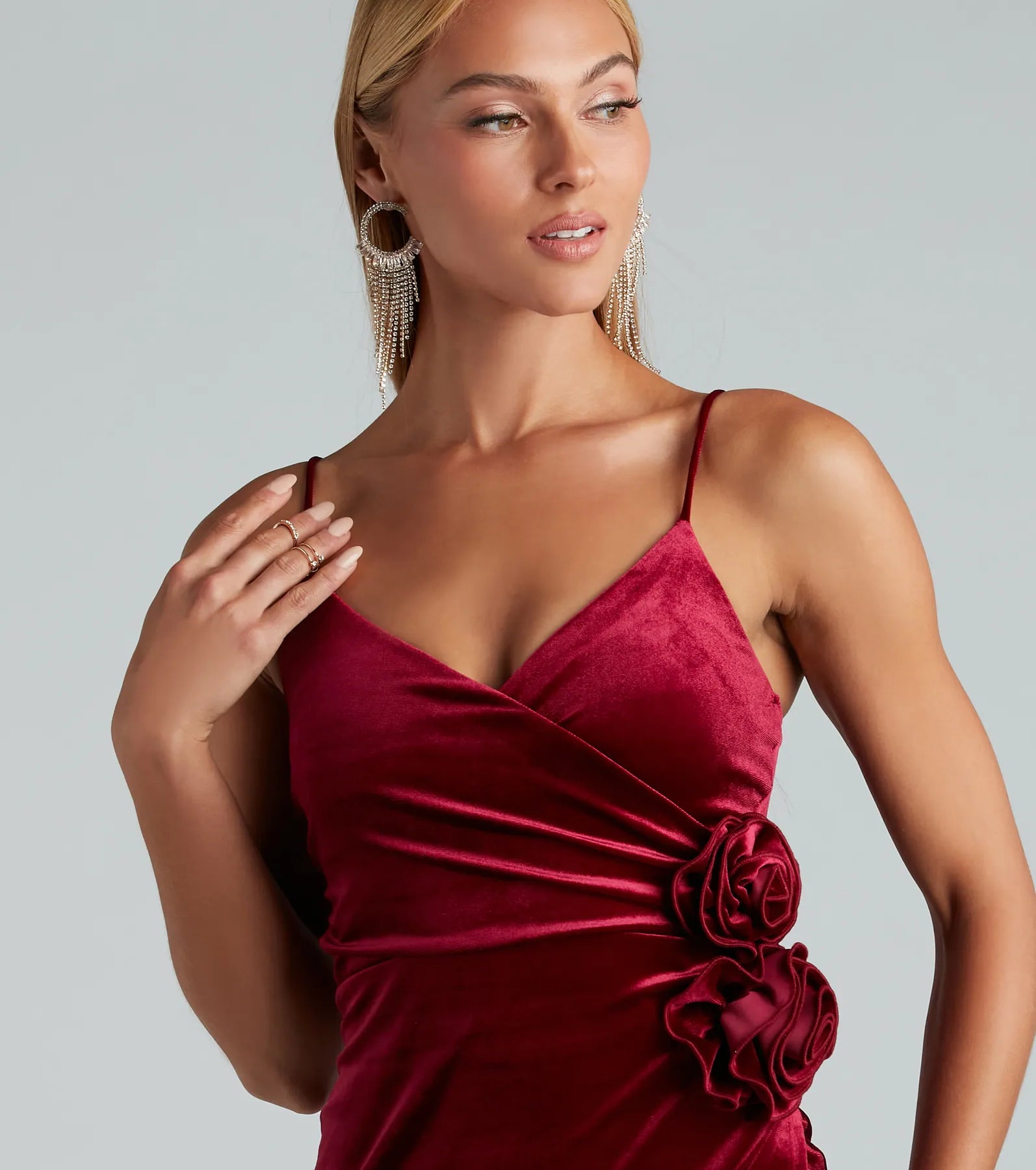 Ultimate Romance Velvet Mini Dress with Rosette Details