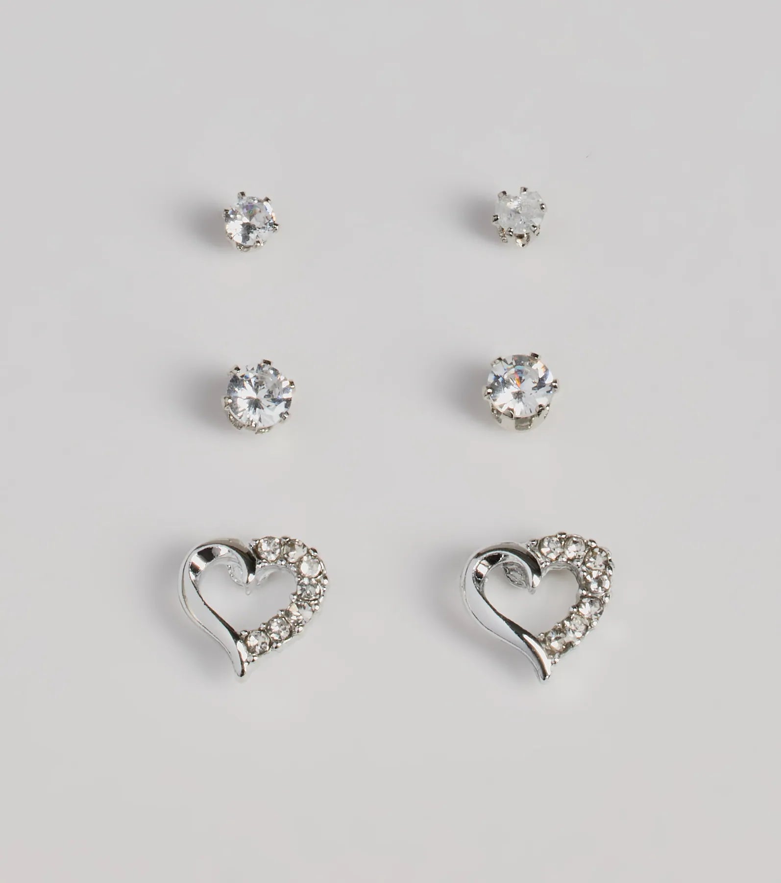 Ultimate Glam Cubic Zirconia Heart Stud Earrings Set